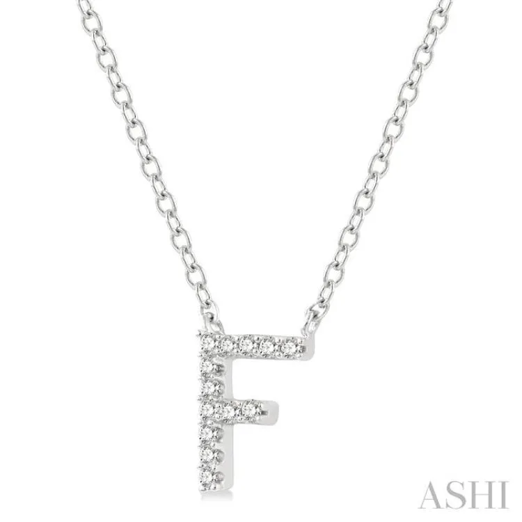 1/20 ctw Initial 'F' Round Cut Diamond Pendant With Chain in 14K White Gold