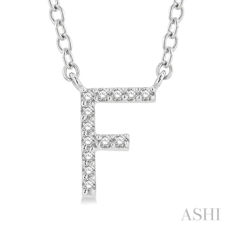 1/20 ctw Initial 'F' Round Cut Diamond Pendant With Chain in 14K White Gold