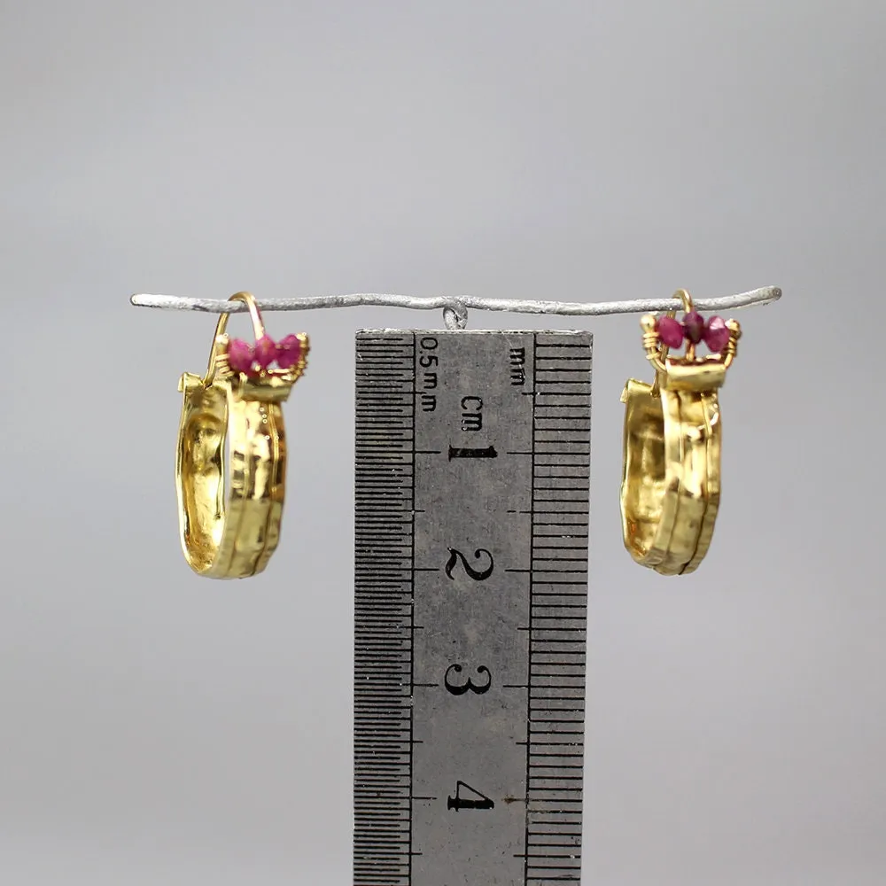14K Gold Ruby Hoop Earrings