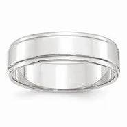 14k White Gold 6mm Flat with Step Edge Wedding Band Ring