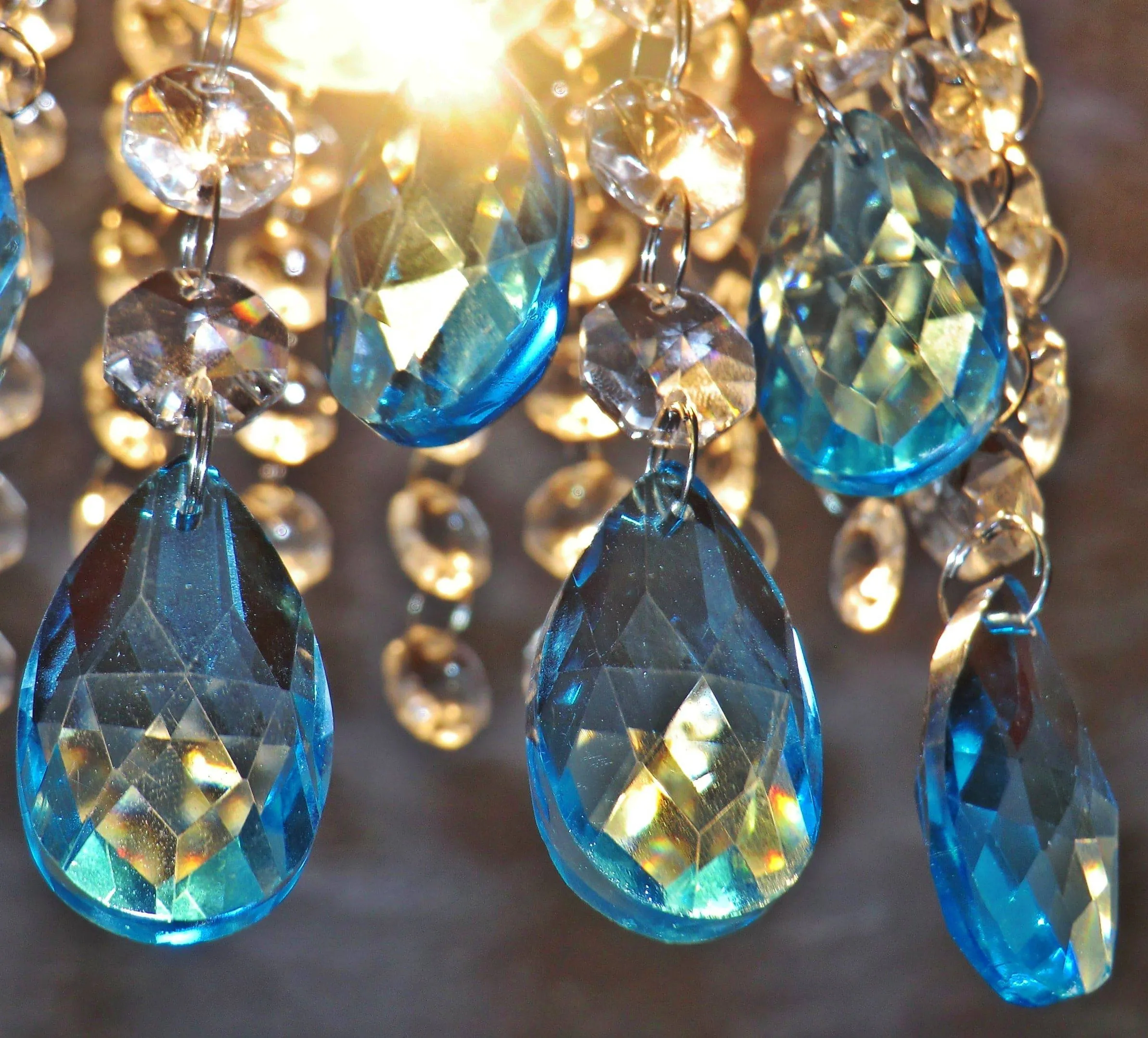 20 Turquoise Teal Chandelier Drops Beads Prisms Cut Glass Crystals Droplets Light Lamp Parts
