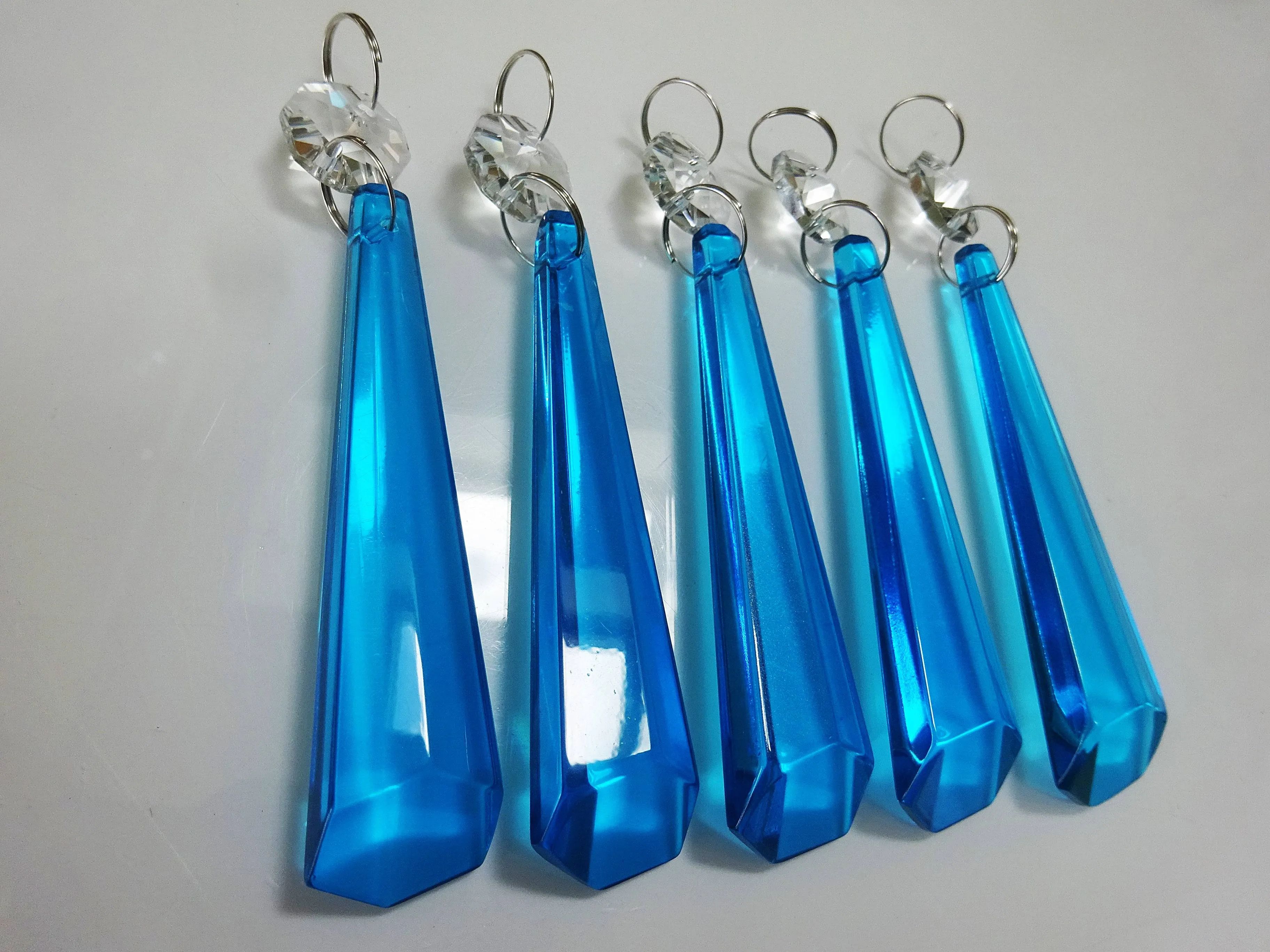 25 Teal Chandelier Drops Beads Prisms Cut Glass Crystals Droplets Light Lamp Parts