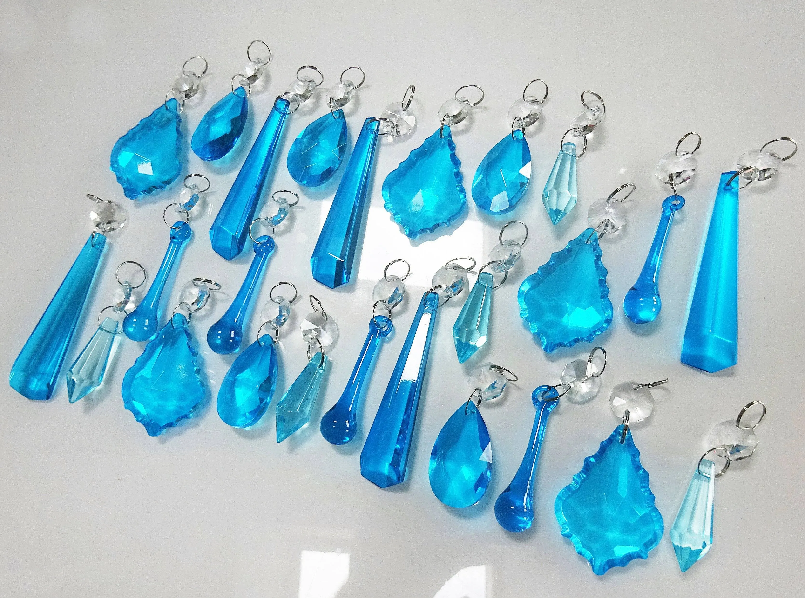 25 Teal Chandelier Drops Beads Prisms Cut Glass Crystals Droplets Light Lamp Parts