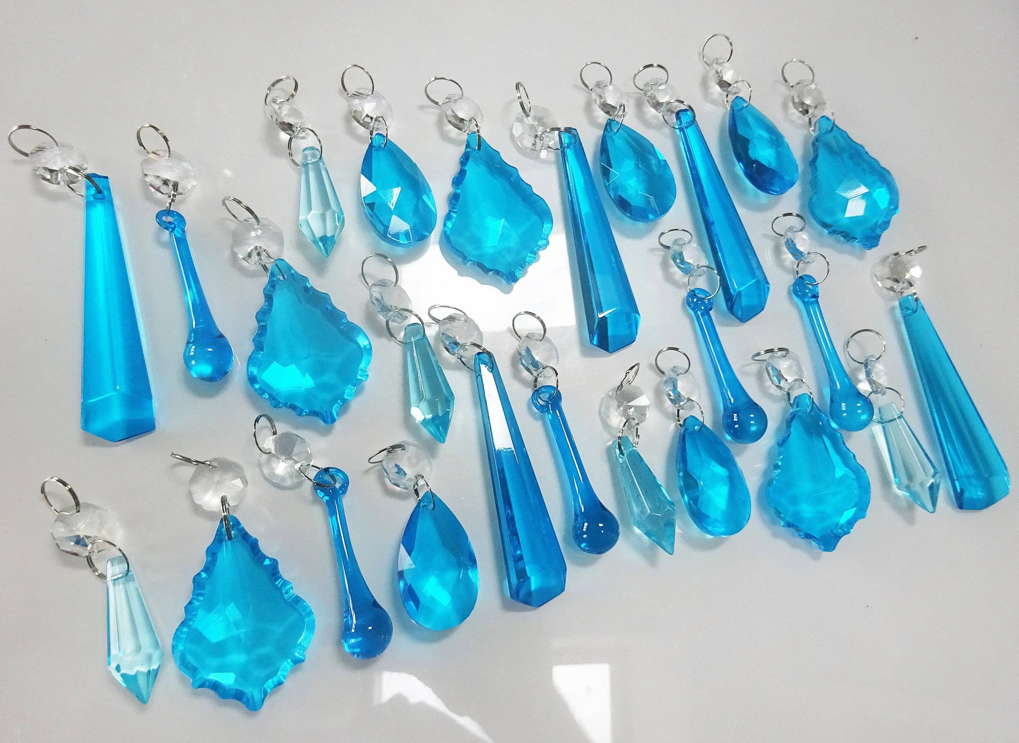 25 Teal Chandelier Drops Beads Prisms Cut Glass Crystals Droplets Light Lamp Parts