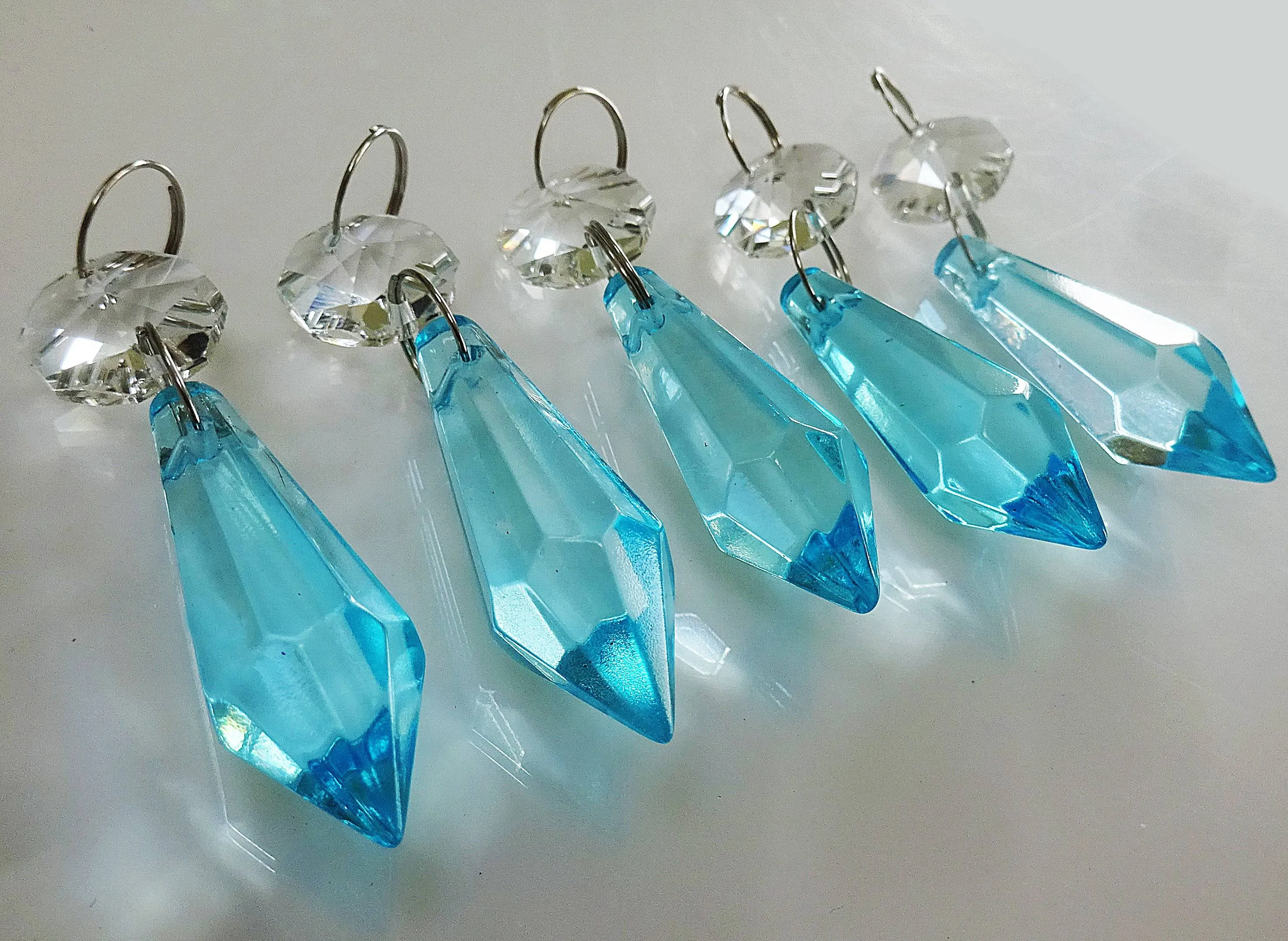 25 Teal Chandelier Drops Beads Prisms Cut Glass Crystals Droplets Light Lamp Parts