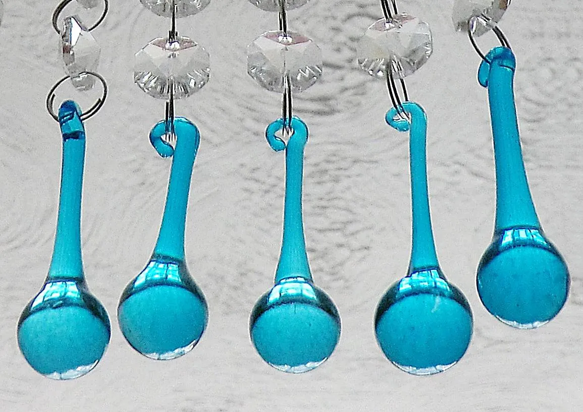 25 Teal Chandelier Drops Beads Prisms Cut Glass Crystals Droplets Light Lamp Parts