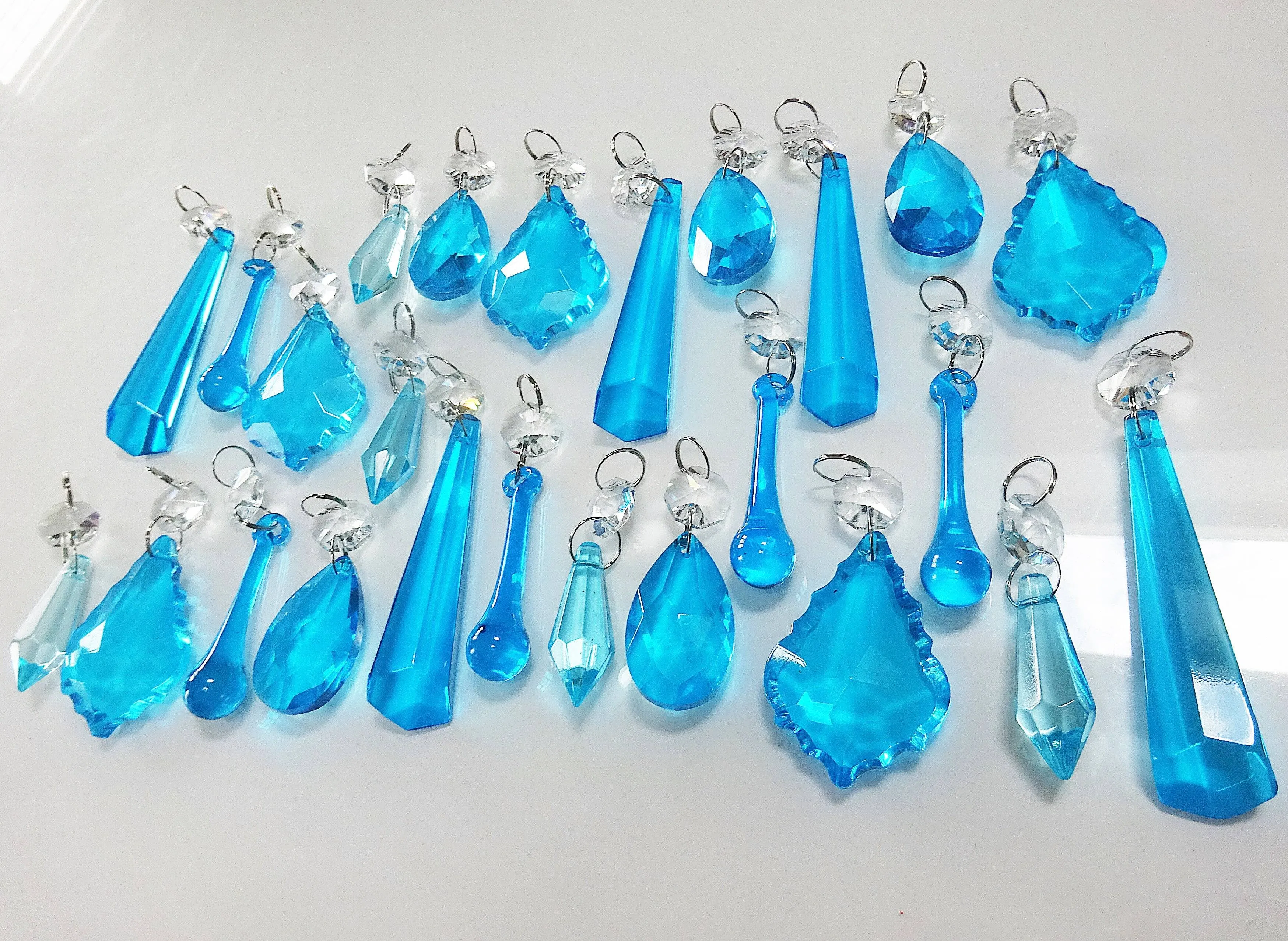 25 Teal Chandelier Drops Beads Prisms Cut Glass Crystals Droplets Light Lamp Parts