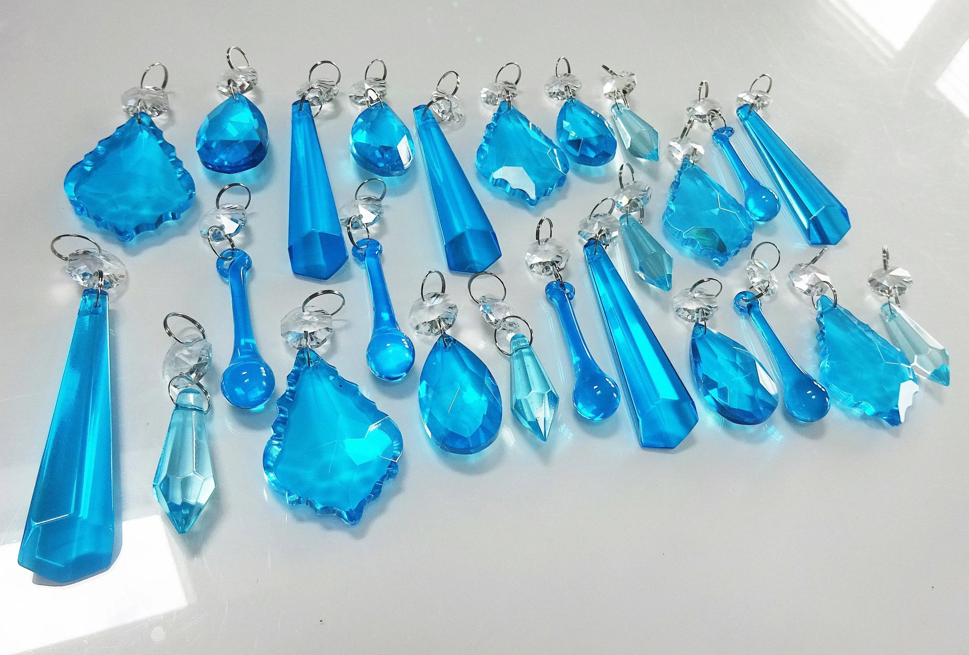 25 Teal Chandelier Drops Beads Prisms Cut Glass Crystals Droplets Light Lamp Parts
