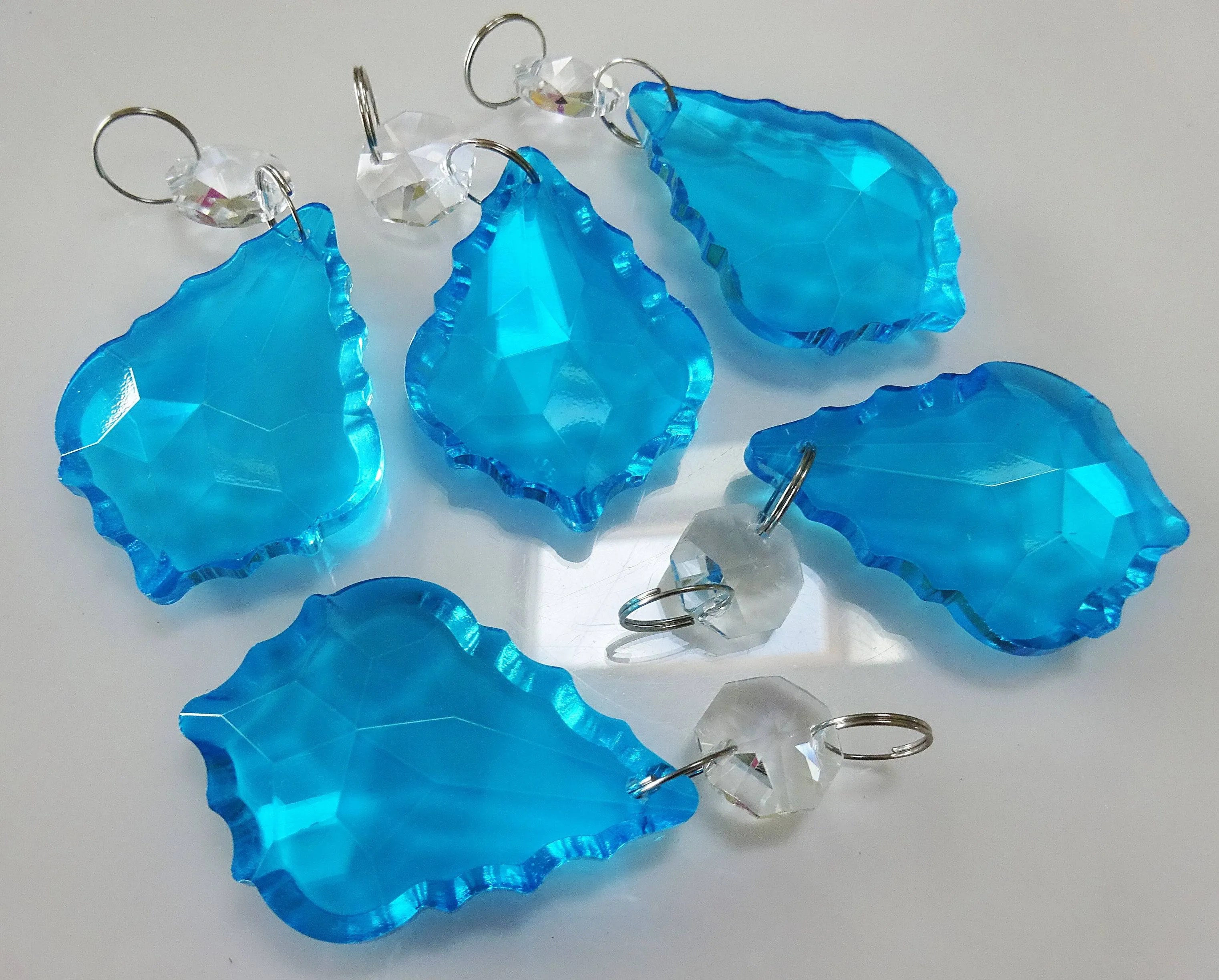 25 Teal Chandelier Drops Beads Prisms Cut Glass Crystals Droplets Light Lamp Parts