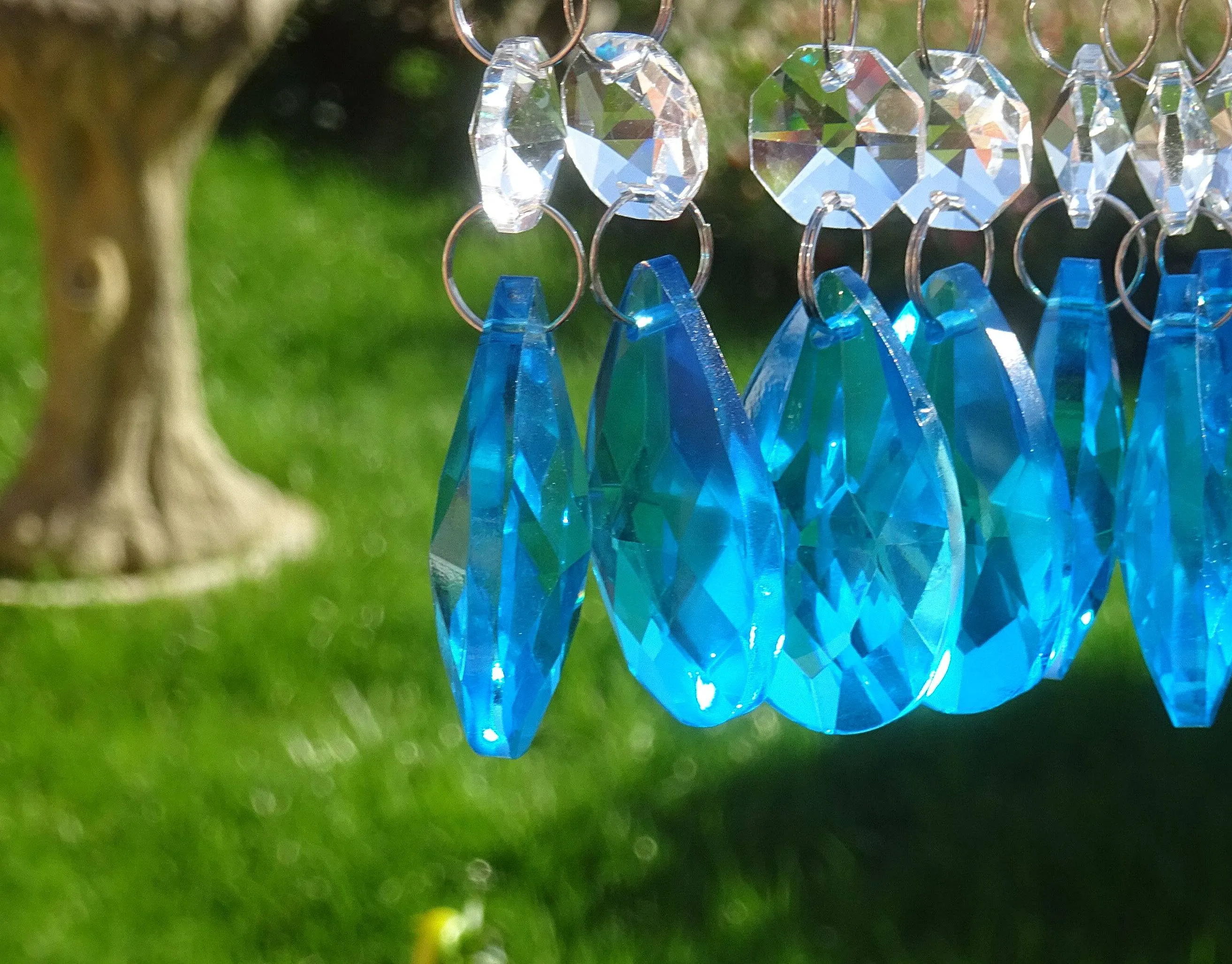 25 Teal Chandelier Drops Beads Prisms Cut Glass Crystals Droplets Light Lamp Parts