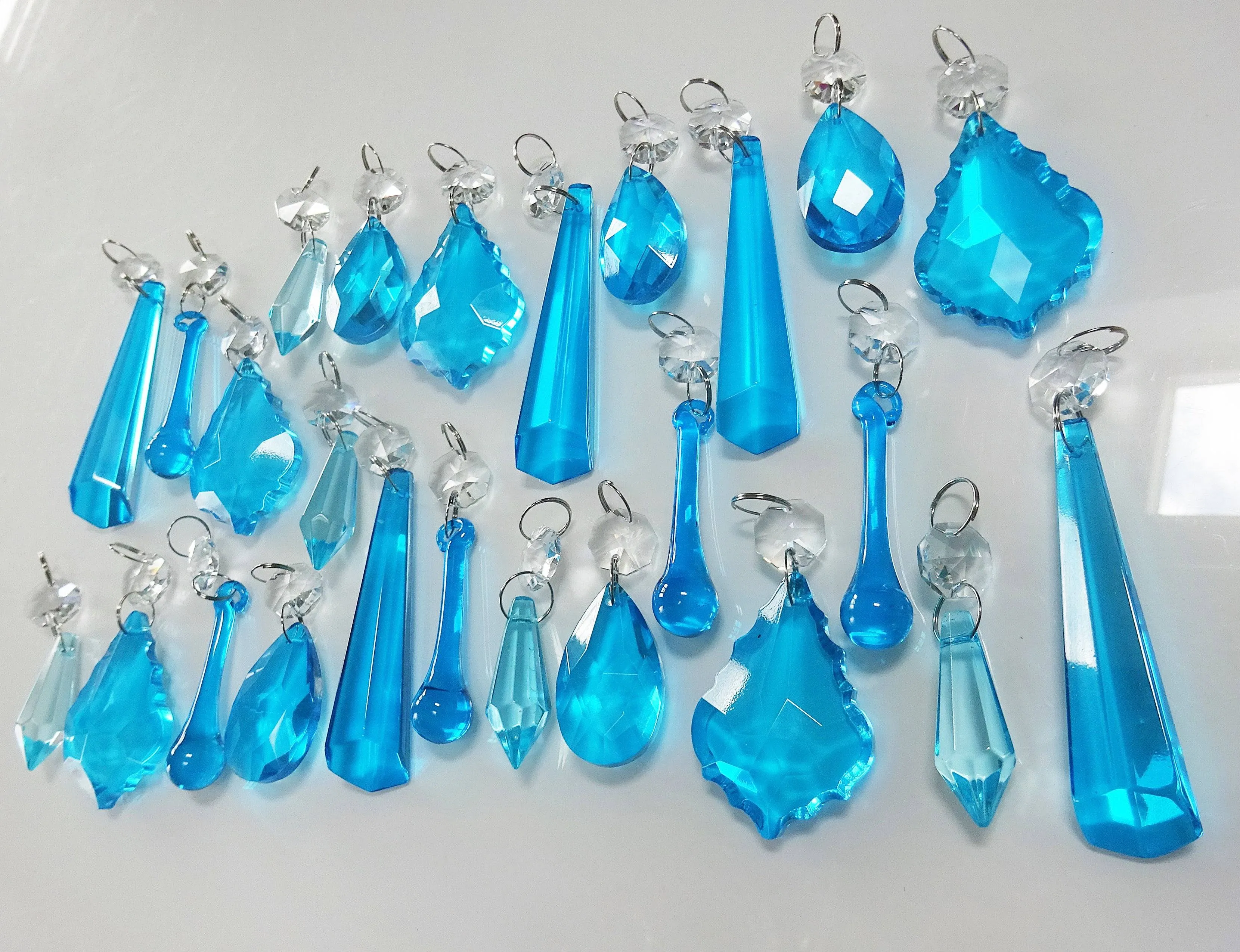 25 Teal Chandelier Drops Beads Prisms Cut Glass Crystals Droplets Light Lamp Parts