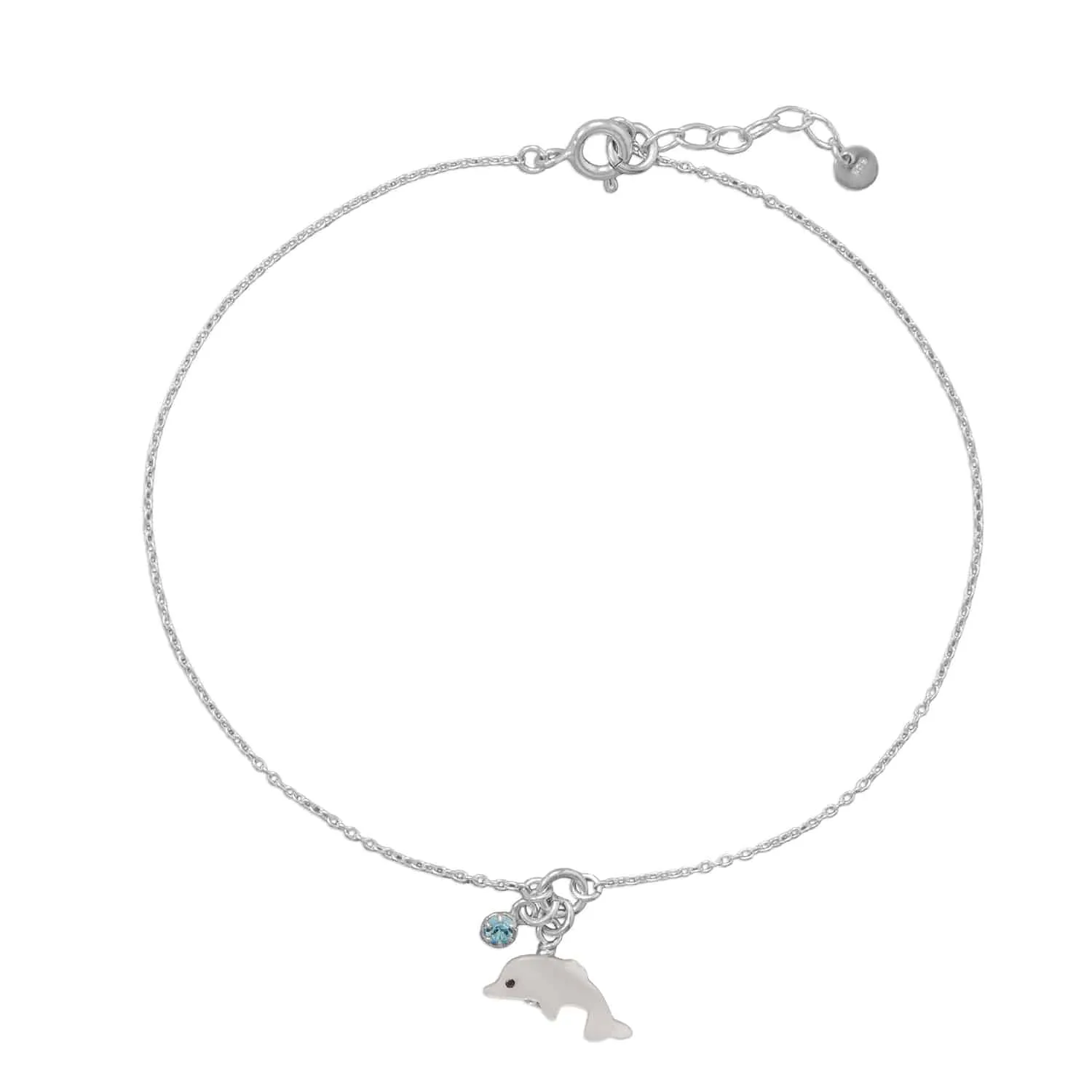 9.5"   1" Dolphin and Crystal Anklet