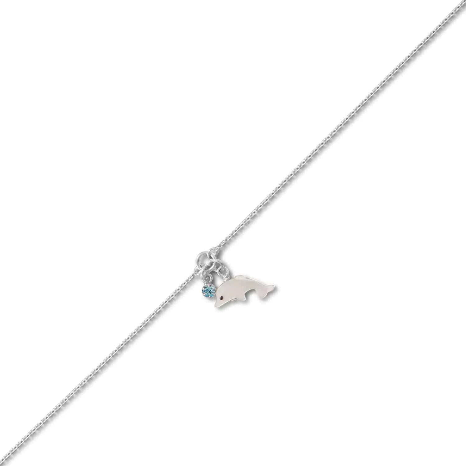 9.5"   1" Dolphin and Crystal Anklet