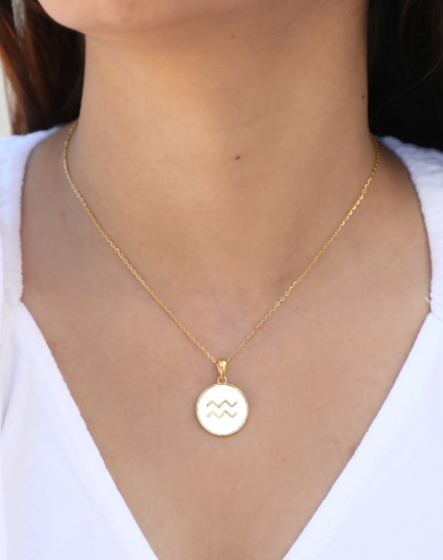 Aquarius Zodiac Enamel Pendant