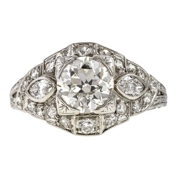Art Deco Engagement Ring, Old European cut 1.30ct.