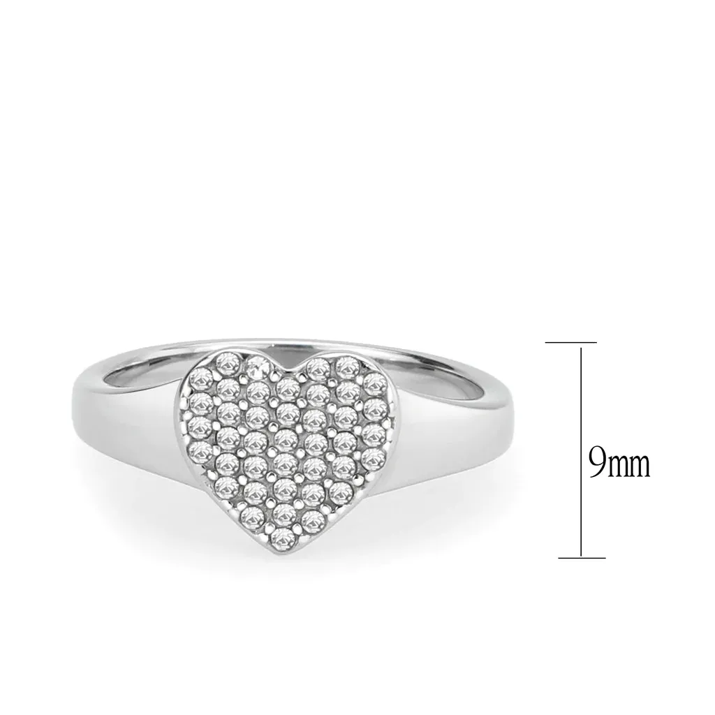 CJ3872 Wholesale Women's Stainless Steel Clear AAA Grade CZ Heart Ring