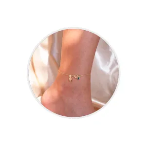 Cute Cat Anklets with Initial Birthstone Heart Cat Design Adjustable Anklet Bracelets Perfect Gift for Cat Lovers
