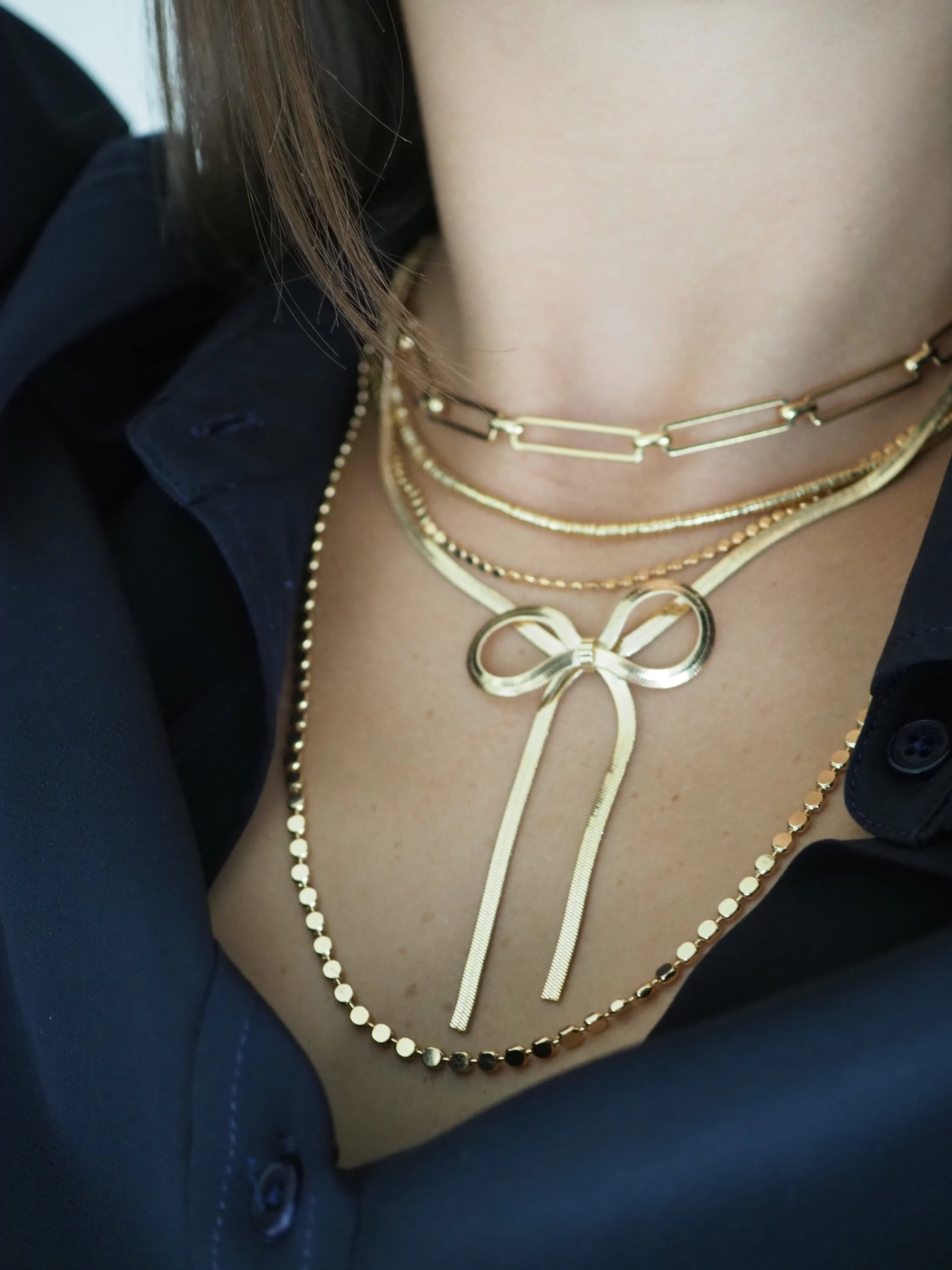 DANI  HERRINGBONE BOW NECKLACE