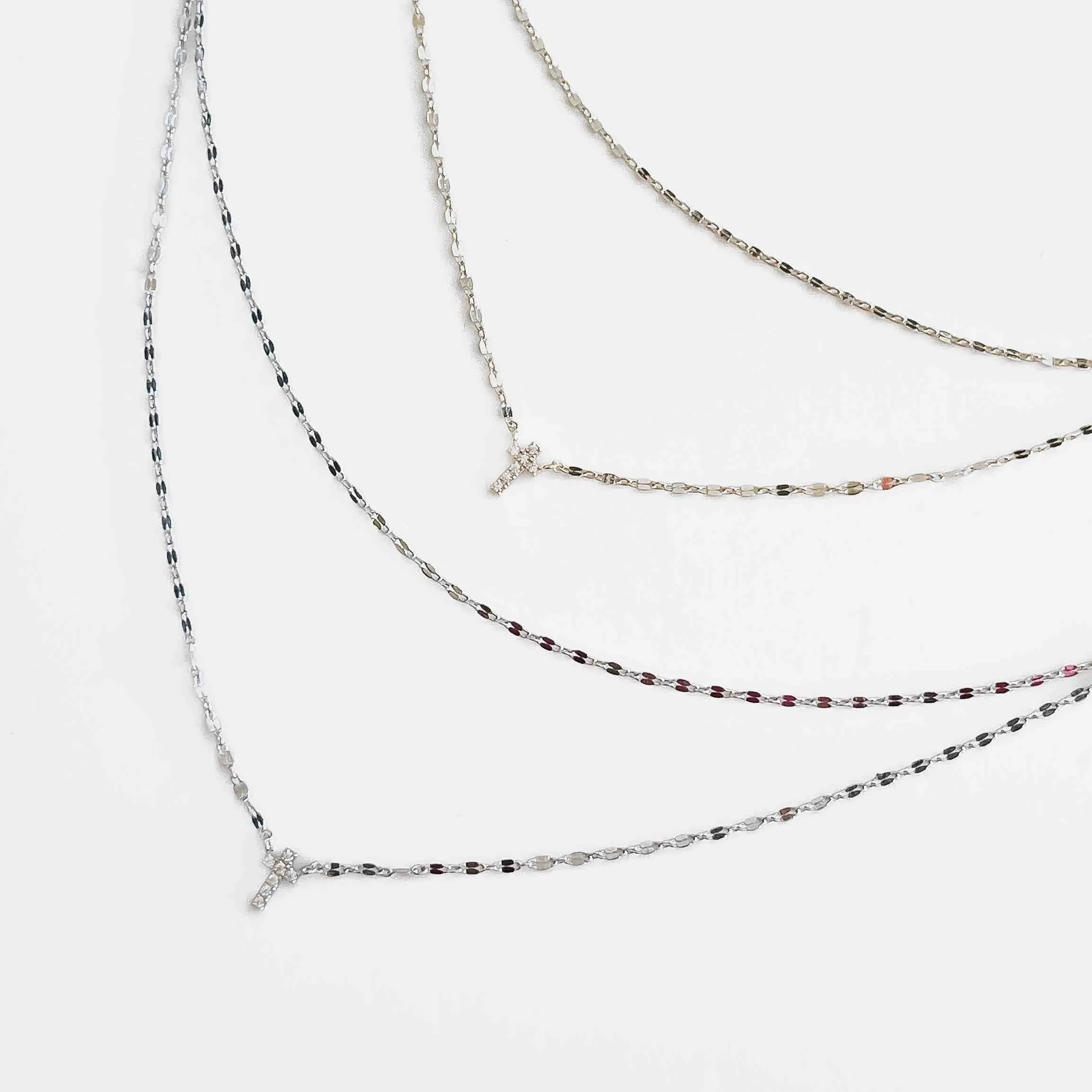 Diamond Layered Cross Necklace: Silver