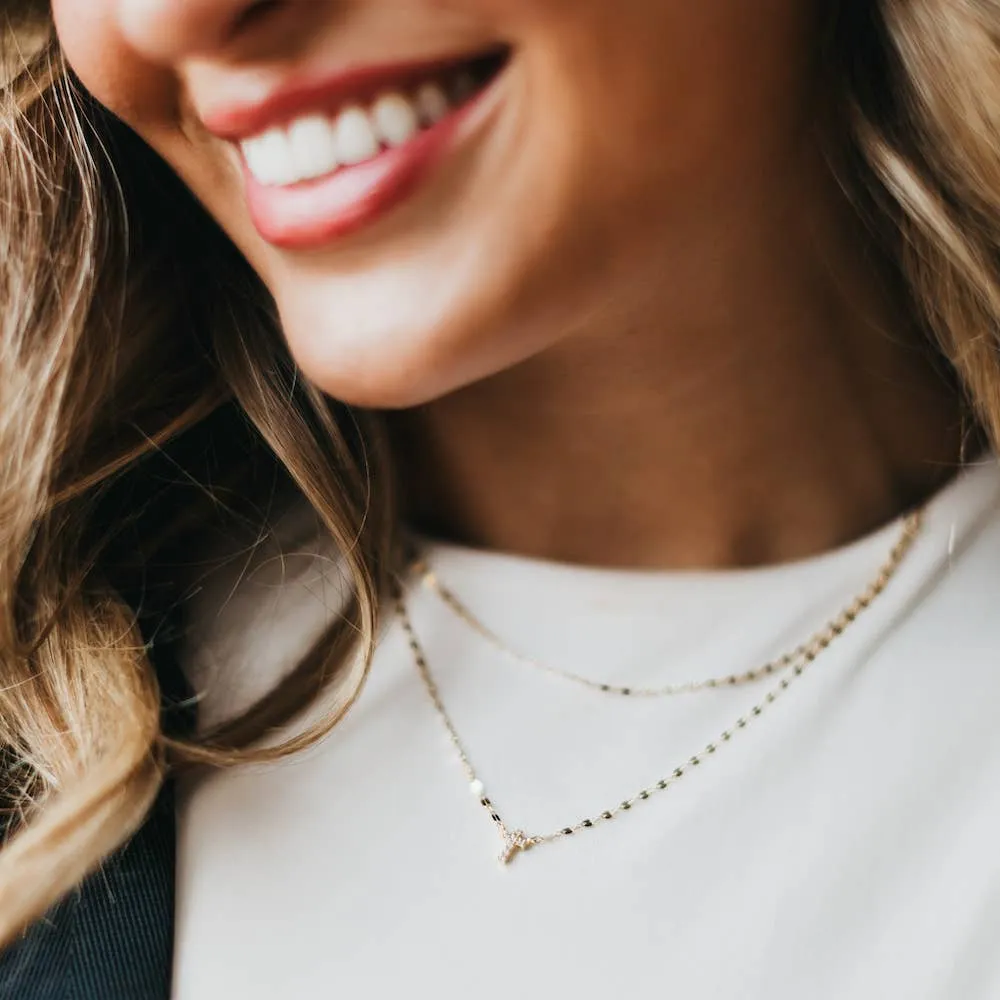 Diamond Layered Cross Necklace: Silver