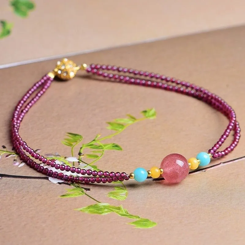Double Stranded Garnet & Natural Crystal Beaded Anklet