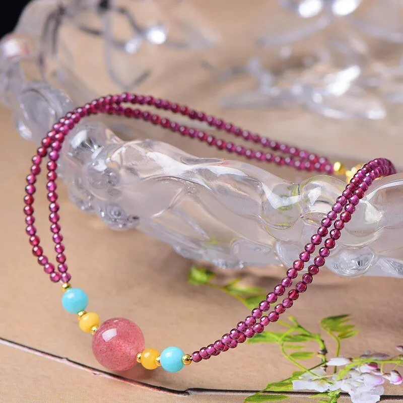 Double Stranded Garnet & Natural Crystal Beaded Anklet