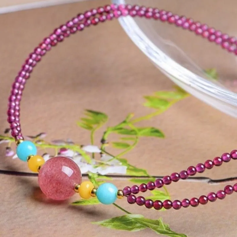 Double Stranded Garnet & Natural Crystal Beaded Anklet