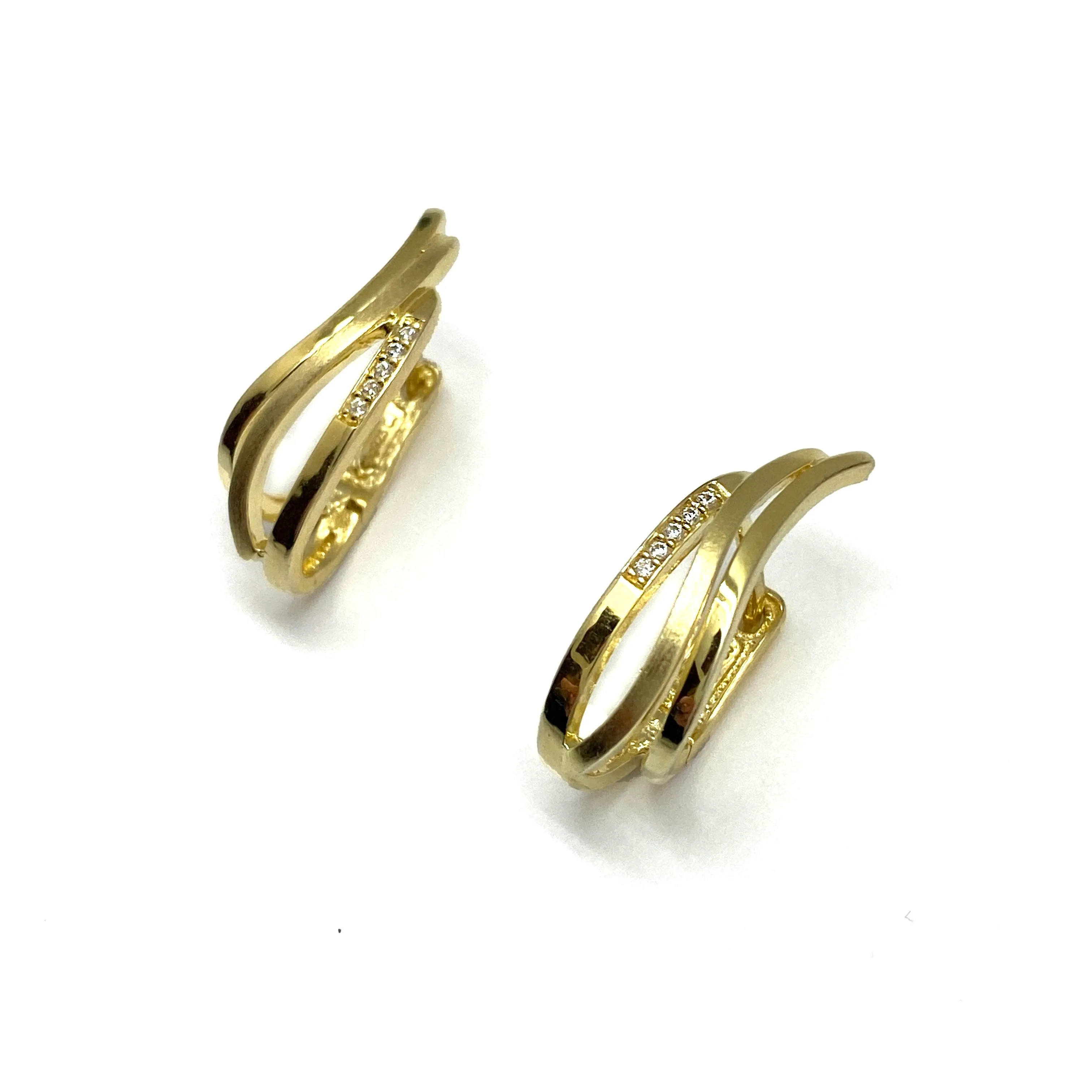 Gold and CZ Huggie Earrings