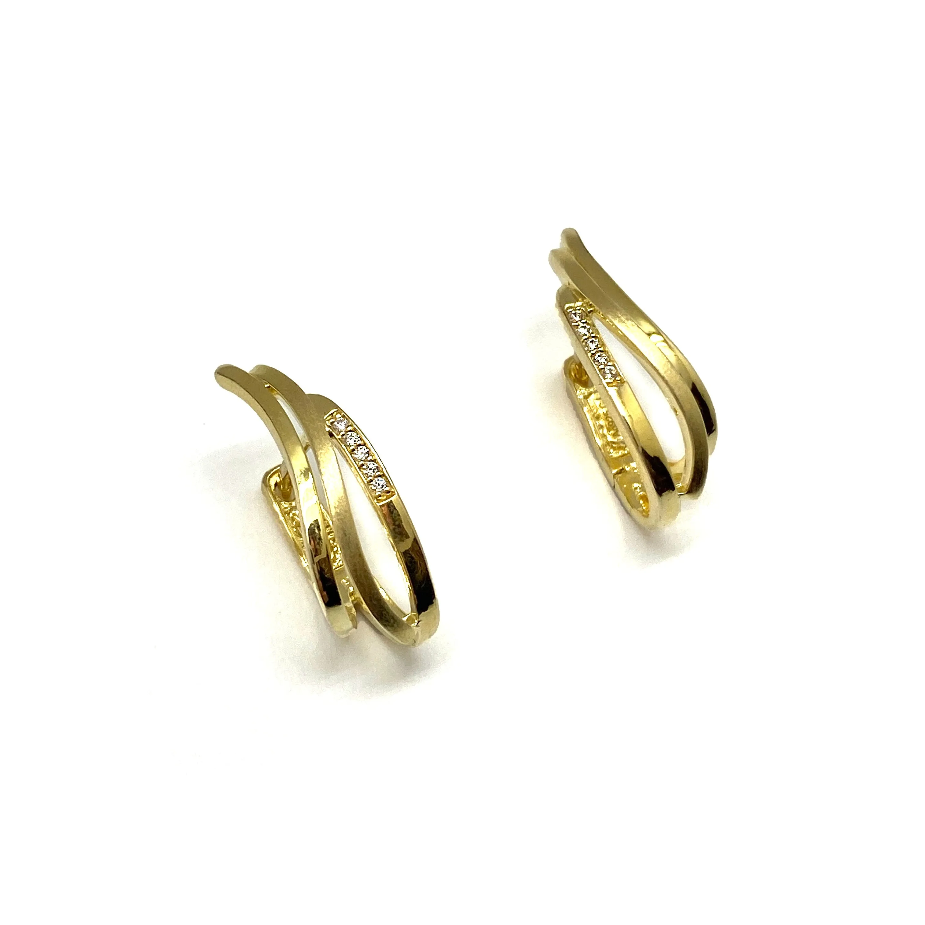 Gold and CZ Huggie Earrings