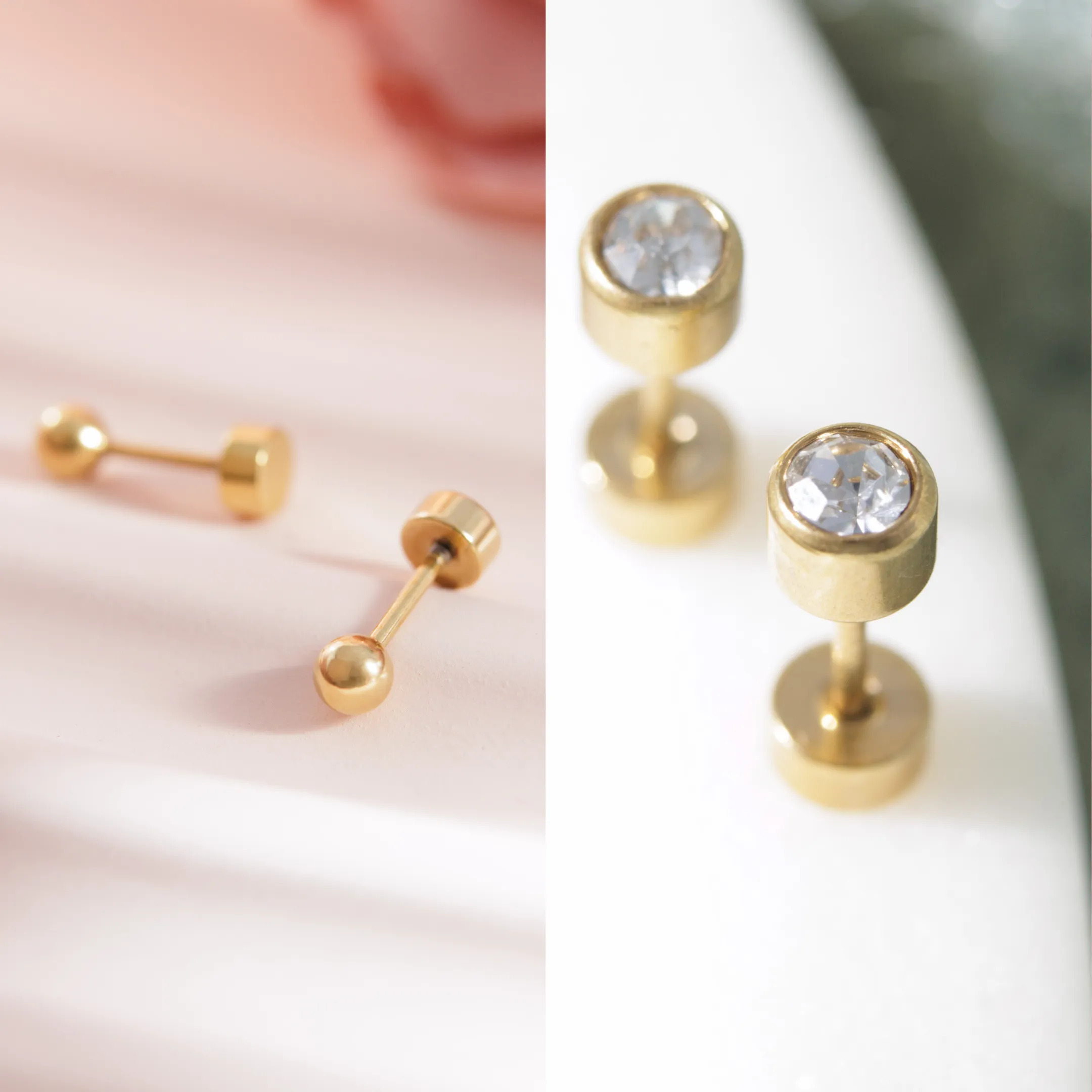 Gold Ball & Crystal Bezel Screw Back Set