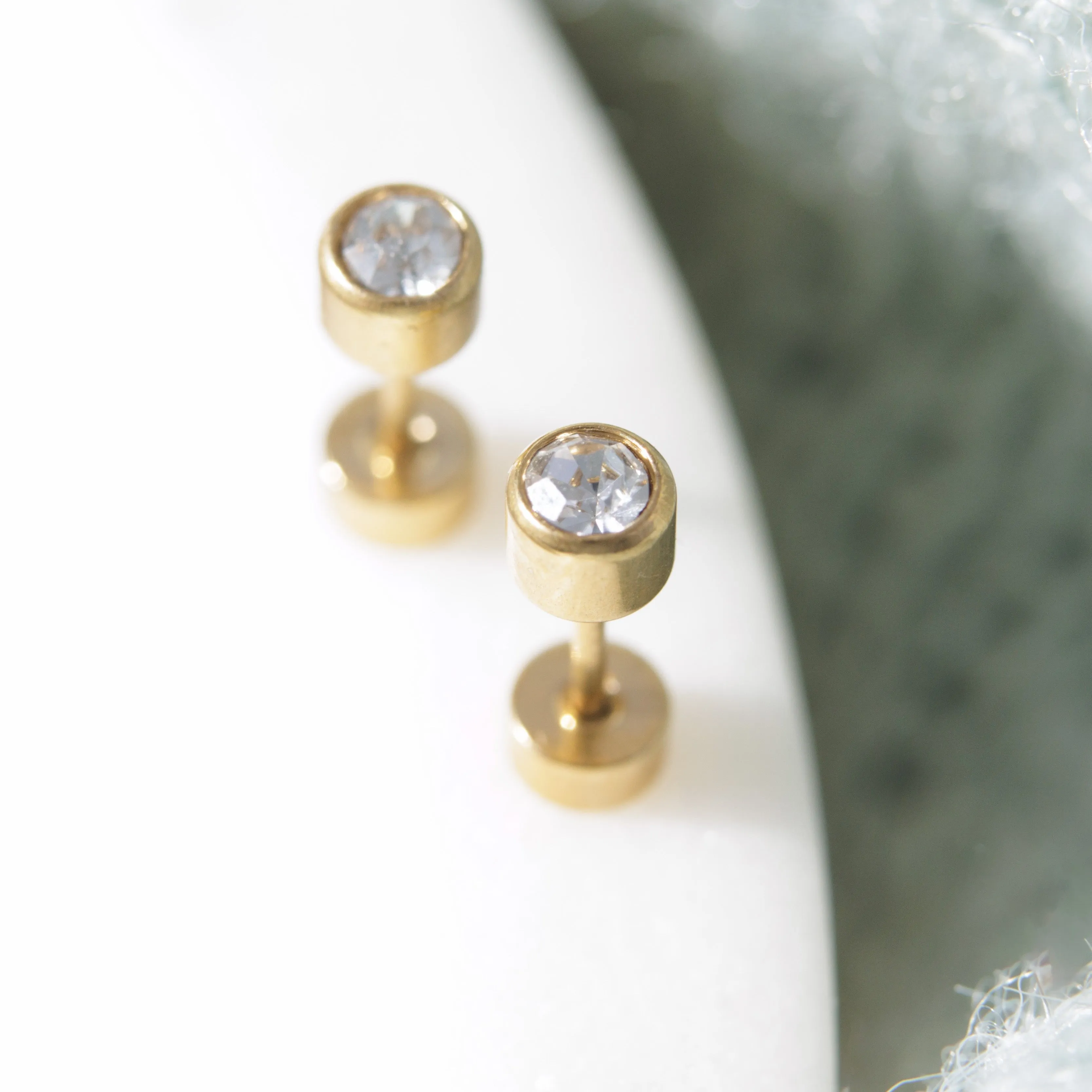 Gold Ball & Crystal Bezel Screw Back Set