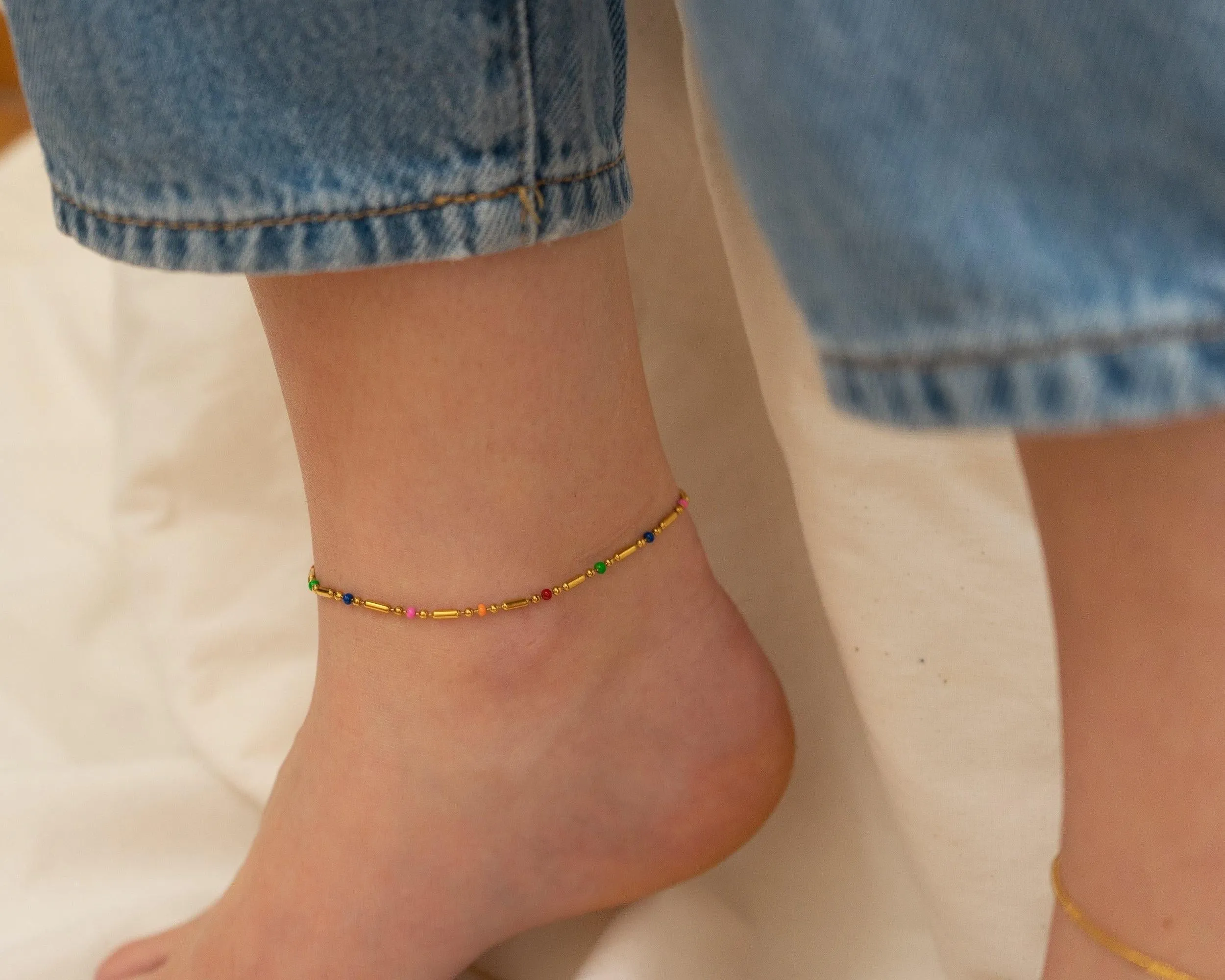 Gold Glass Beads  Oval Beads Chain Anklet