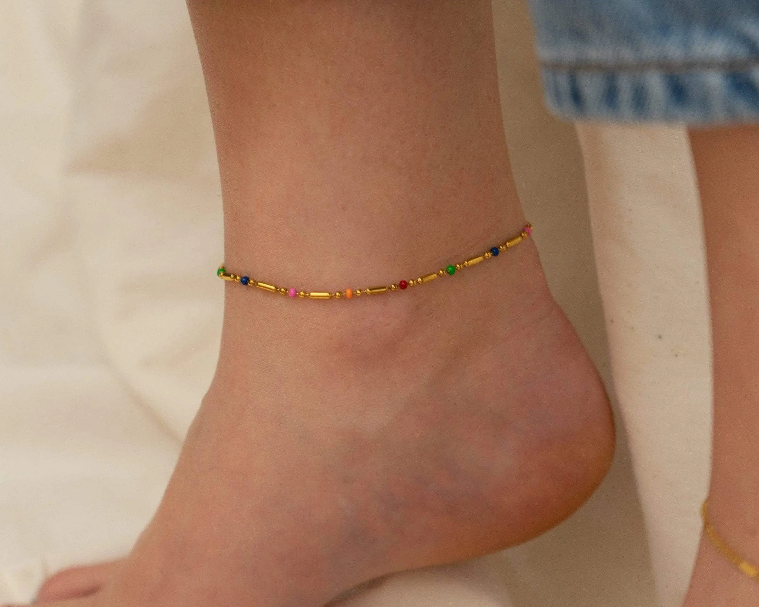 Gold Glass Beads  Oval Beads Chain Anklet