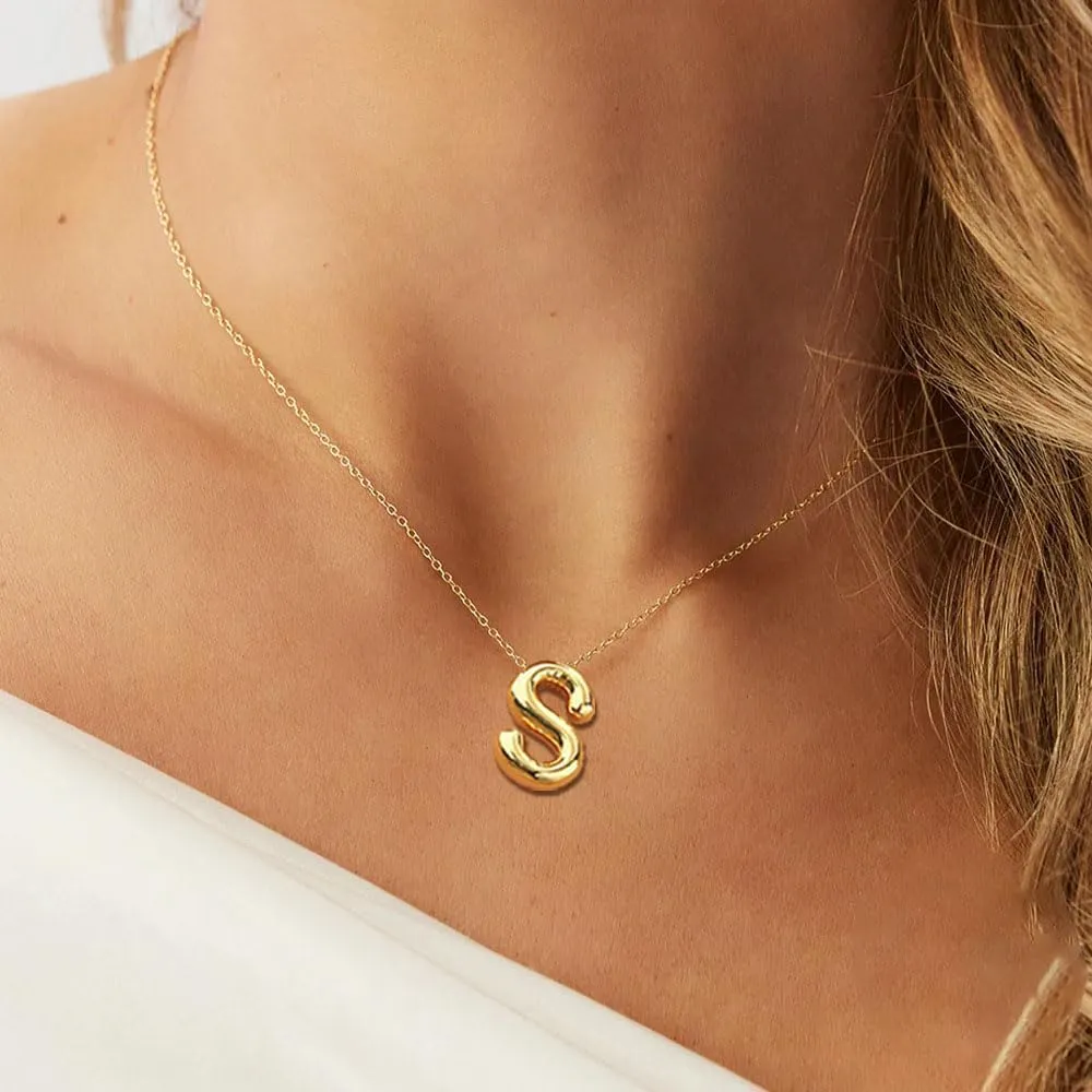 Gold Initial Necklaces for    Trendy Stuff Bubble Letter Pendant Necklace Gold Jewelry Birthday Gifts for Women Teen Her Mom Sister
