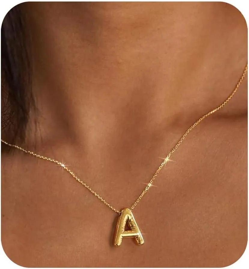 Gold Initial Necklaces for    Trendy Stuff Bubble Letter Pendant Necklace Gold Jewelry Birthday Gifts for Women Teen Her Mom Sister