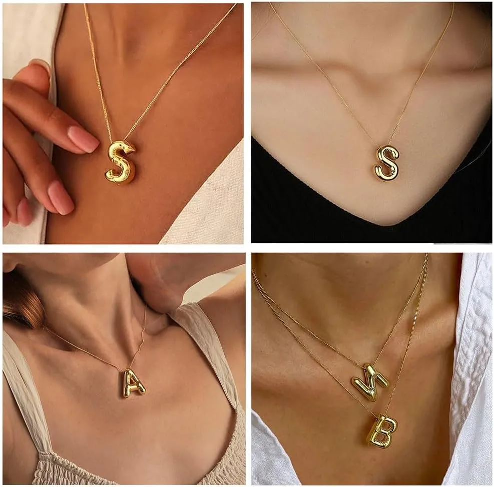 Gold Initial Necklaces for    Trendy Stuff Bubble Letter Pendant Necklace Gold Jewelry Birthday Gifts for Women Teen Her Mom Sister