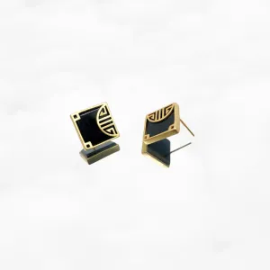 Gold Square Agate Studs