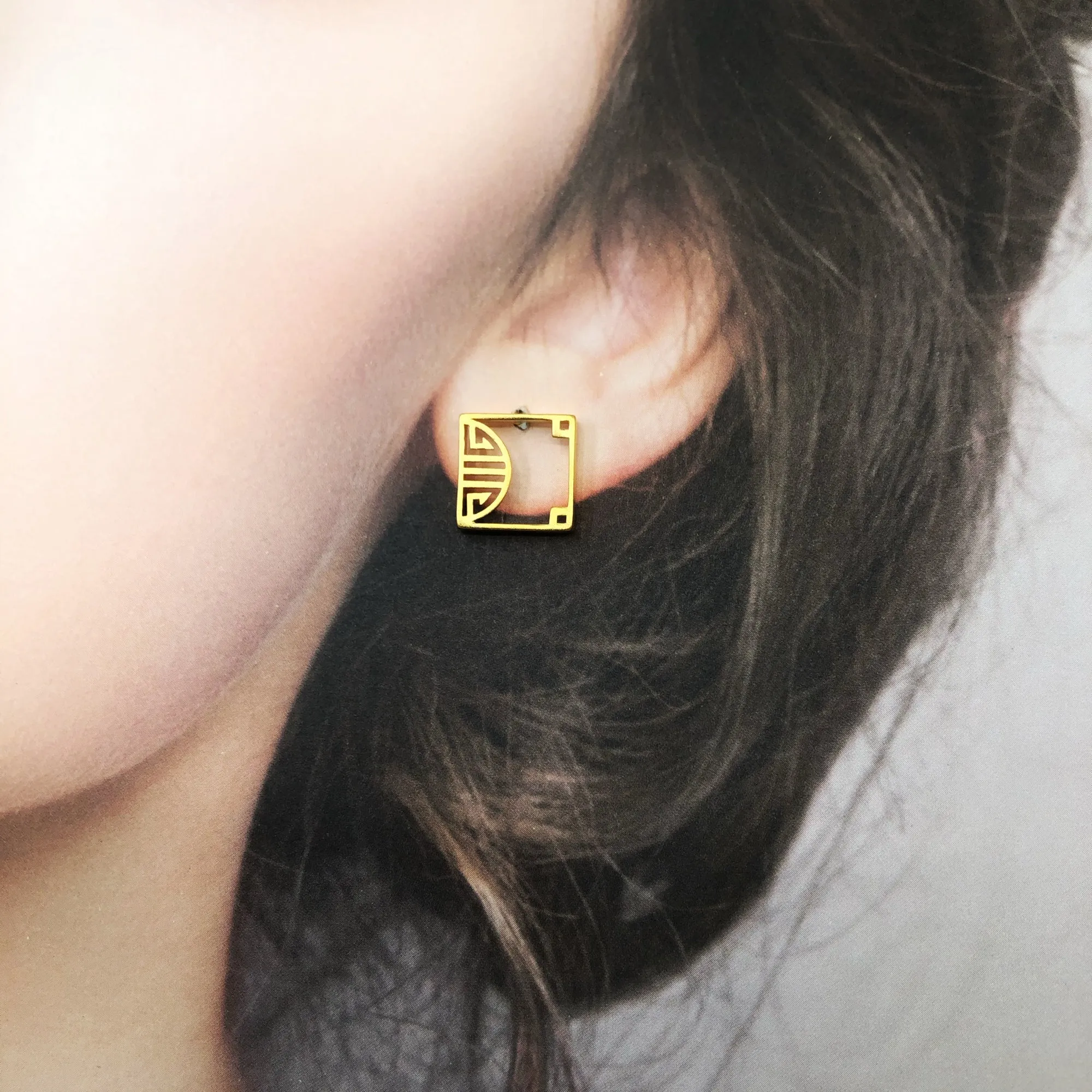 Gold Square Studs