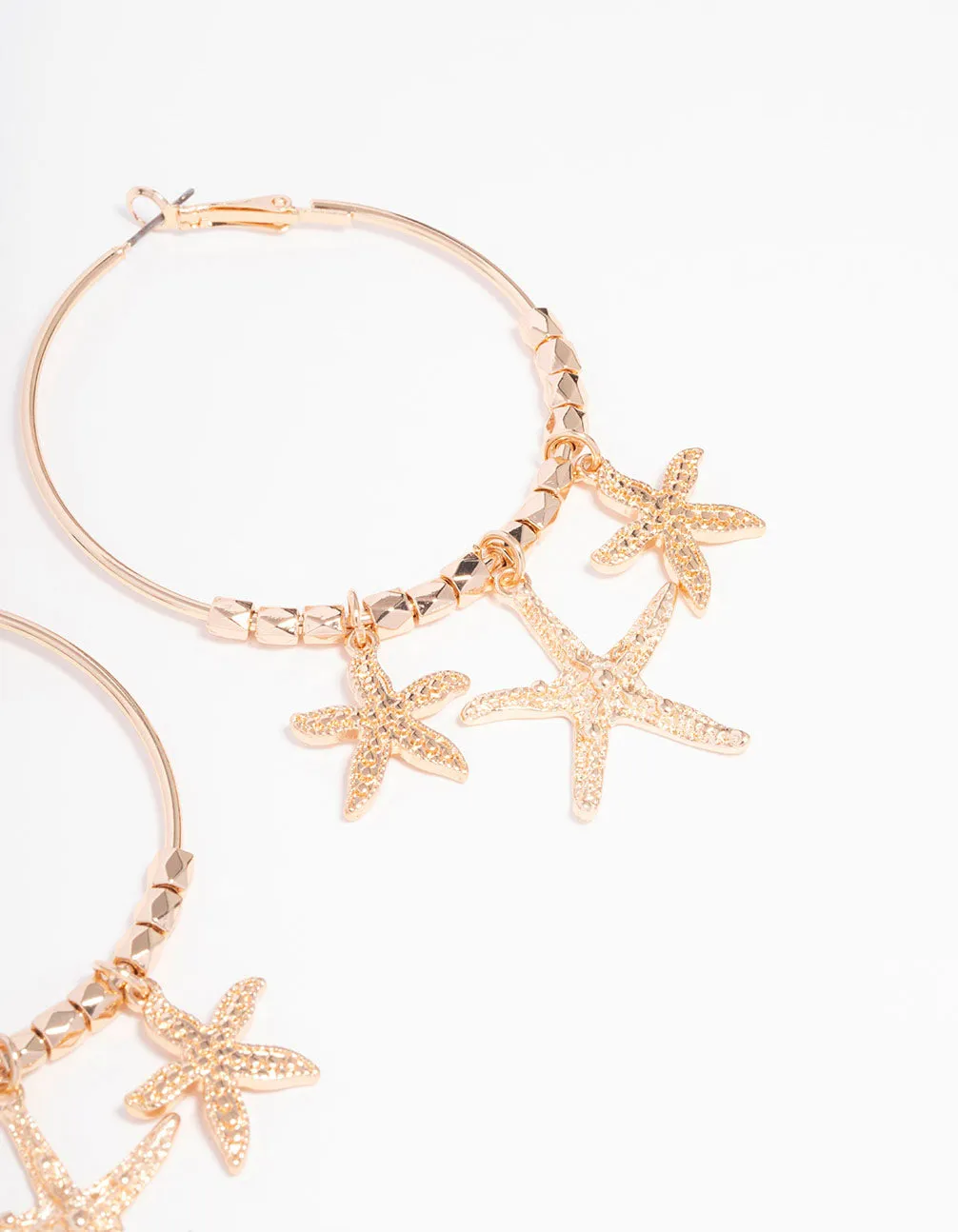 Gold Triple Starfish Hoop Earrings