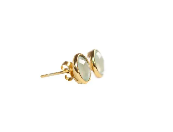 Gold Vermeil Round Studs in Rainbow Moonstone