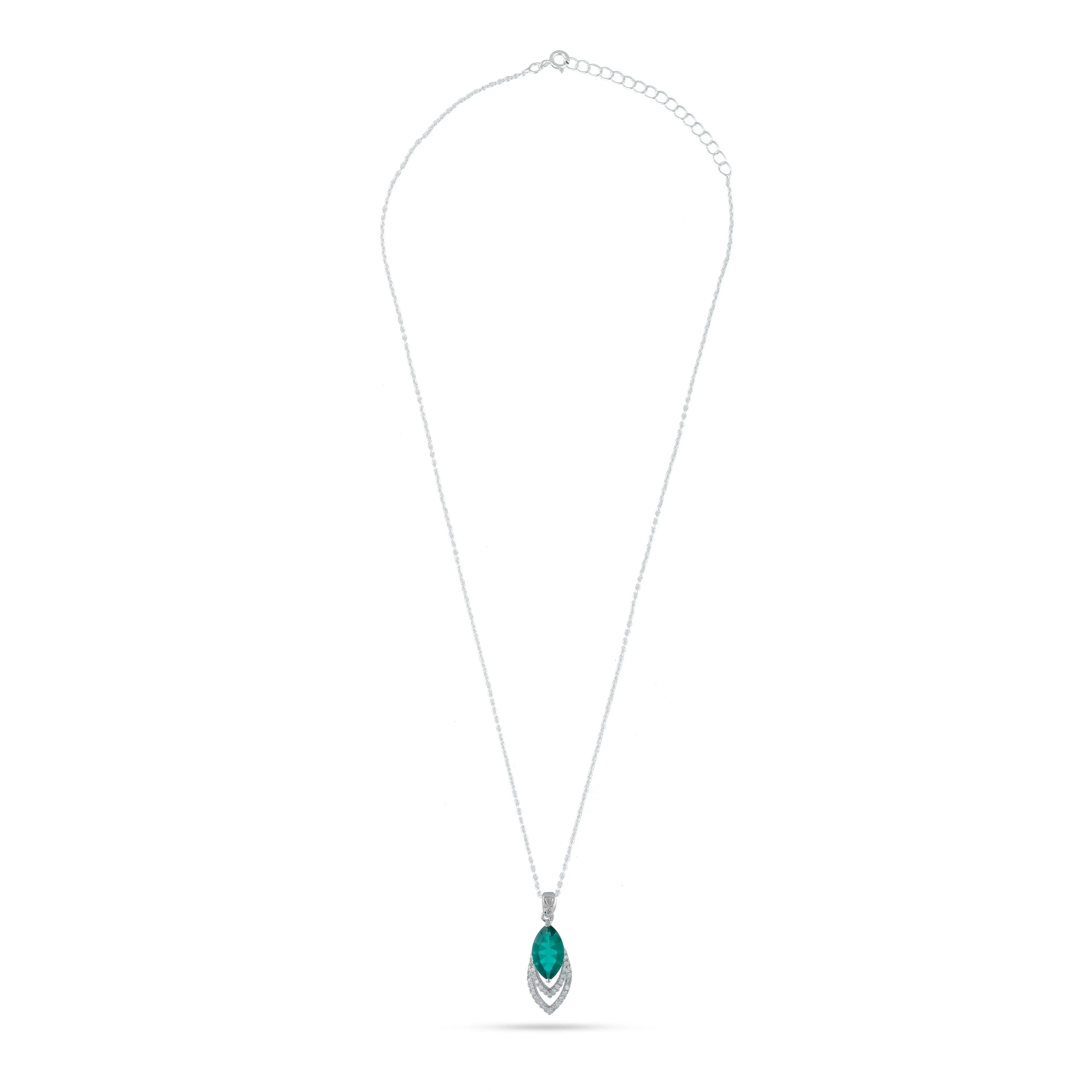 Green Cz Leaf Silver Necklace - From Purl