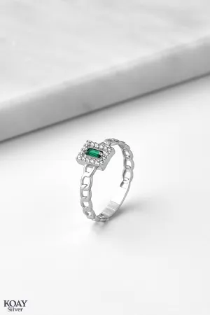 Green Rectangle Zircon Gourmet Ring