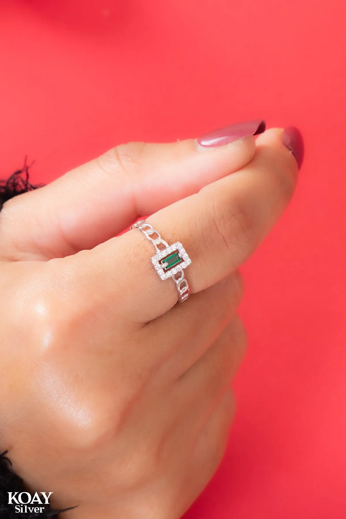 Green Rectangle Zircon Gourmet Ring