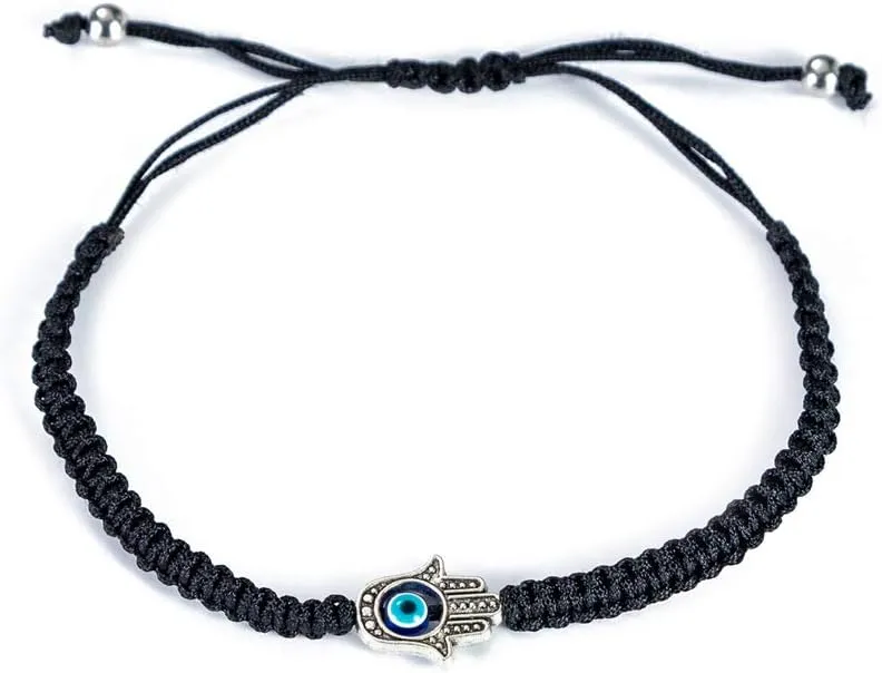 Handmade Red Black String Evil Eye Hamsa Hand Charm Bracelets for Protection and Luck Kabbalah Adjustable Hand-Woven Cord Thread Friendship Bracelet Amulet Jewelry