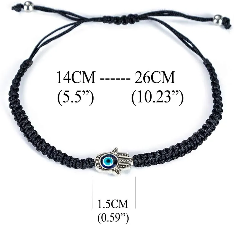 Handmade Red Black String Evil Eye Hamsa Hand Charm Bracelets for Protection and Luck Kabbalah Adjustable Hand-Woven Cord Thread Friendship Bracelet Amulet Jewelry