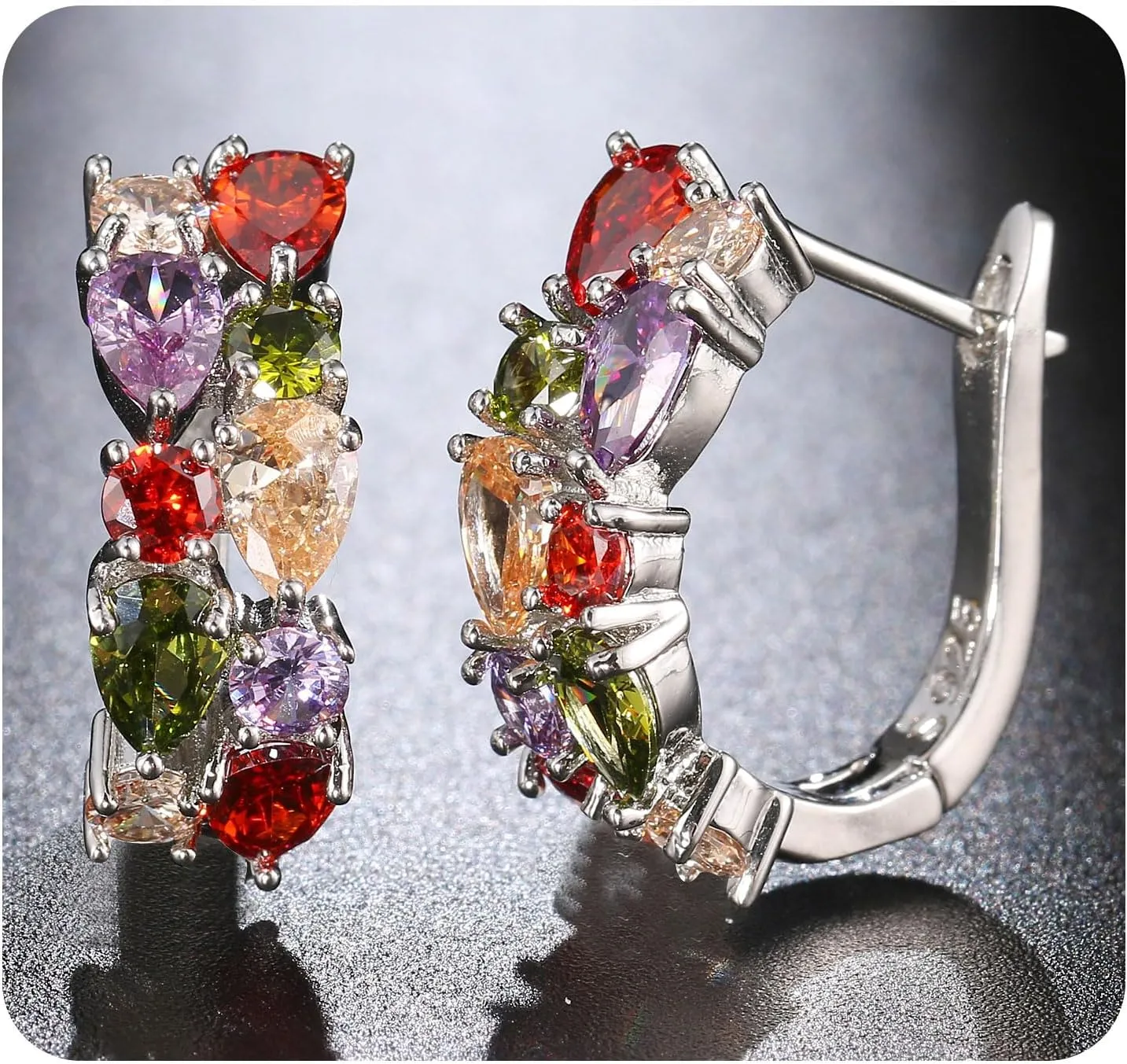 Hoop Earrings for Women, Multi Gemstones Sterling Silver Hoop Earrings with Amethyst Garnet Ruby Blue Sapphire Fashion Jewelry