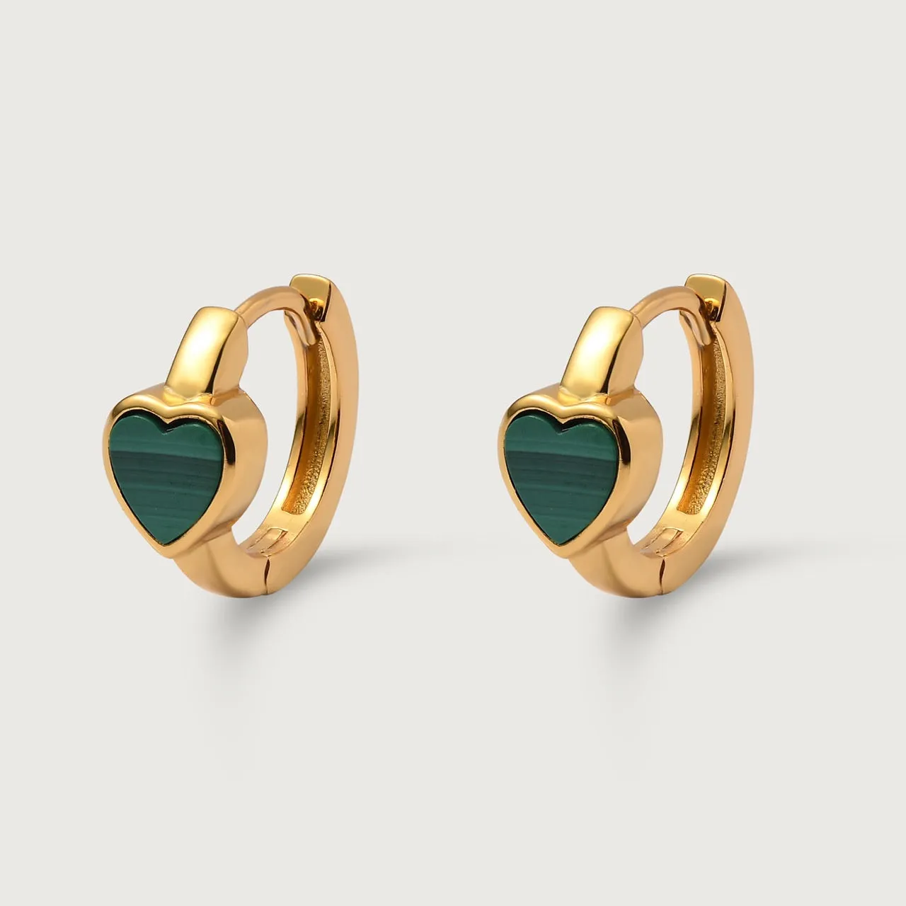Love Heart Huggie Hoops with Malachite