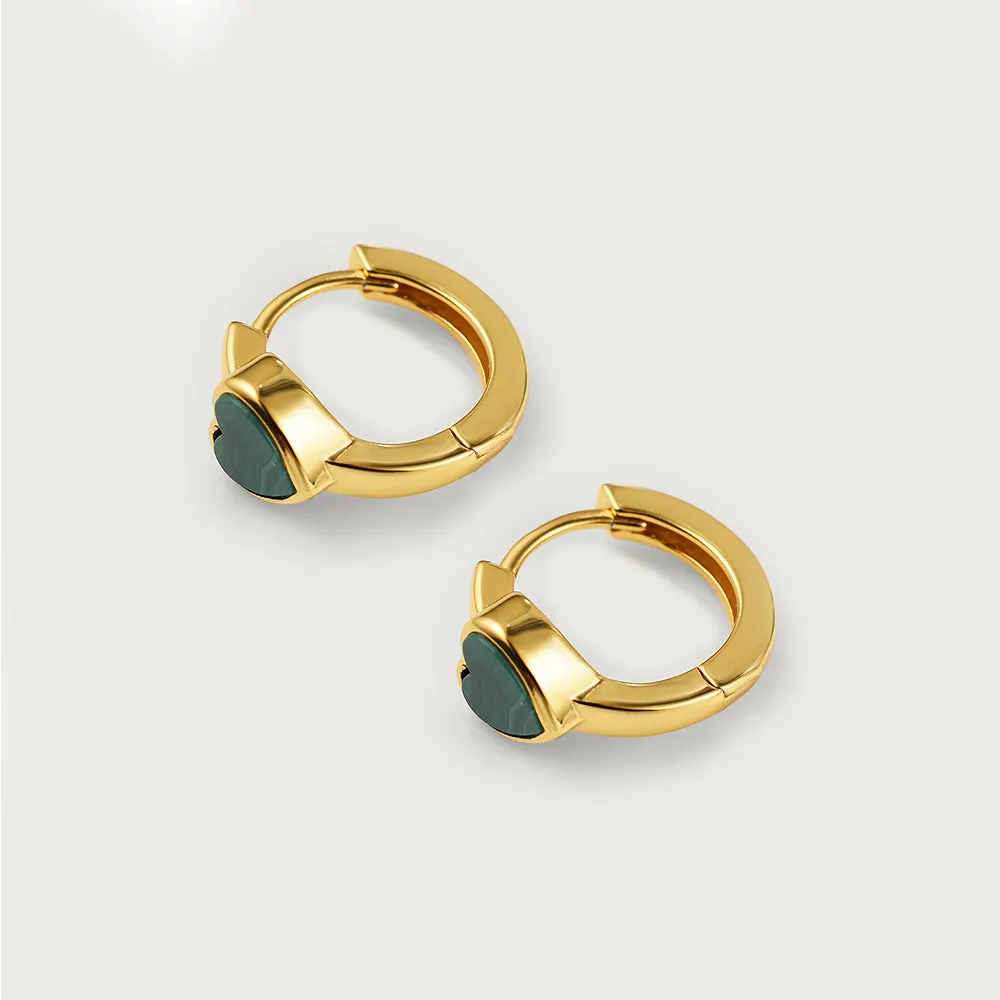 Love Heart Huggie Hoops with Malachite
