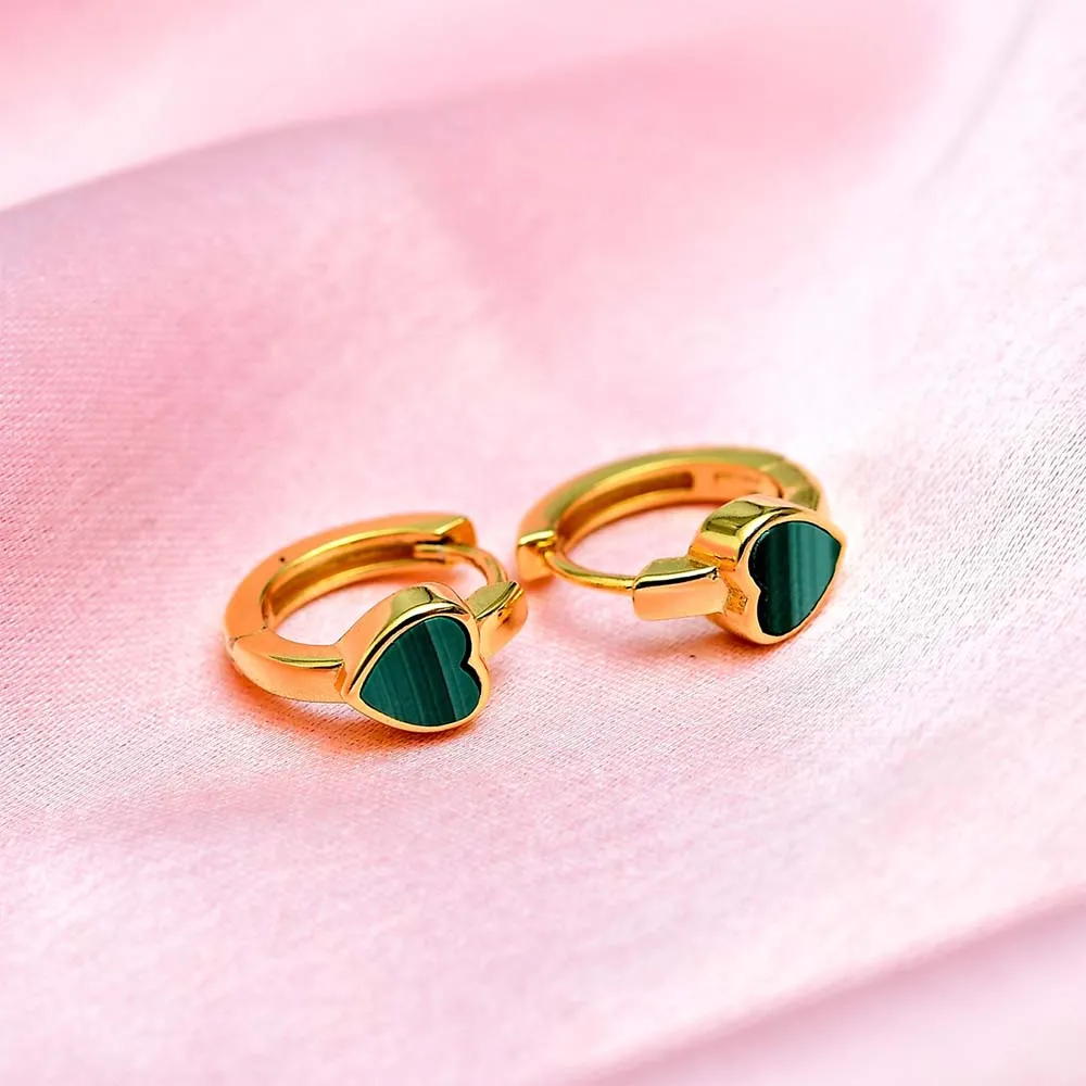 Love Heart Huggie Hoops with Malachite