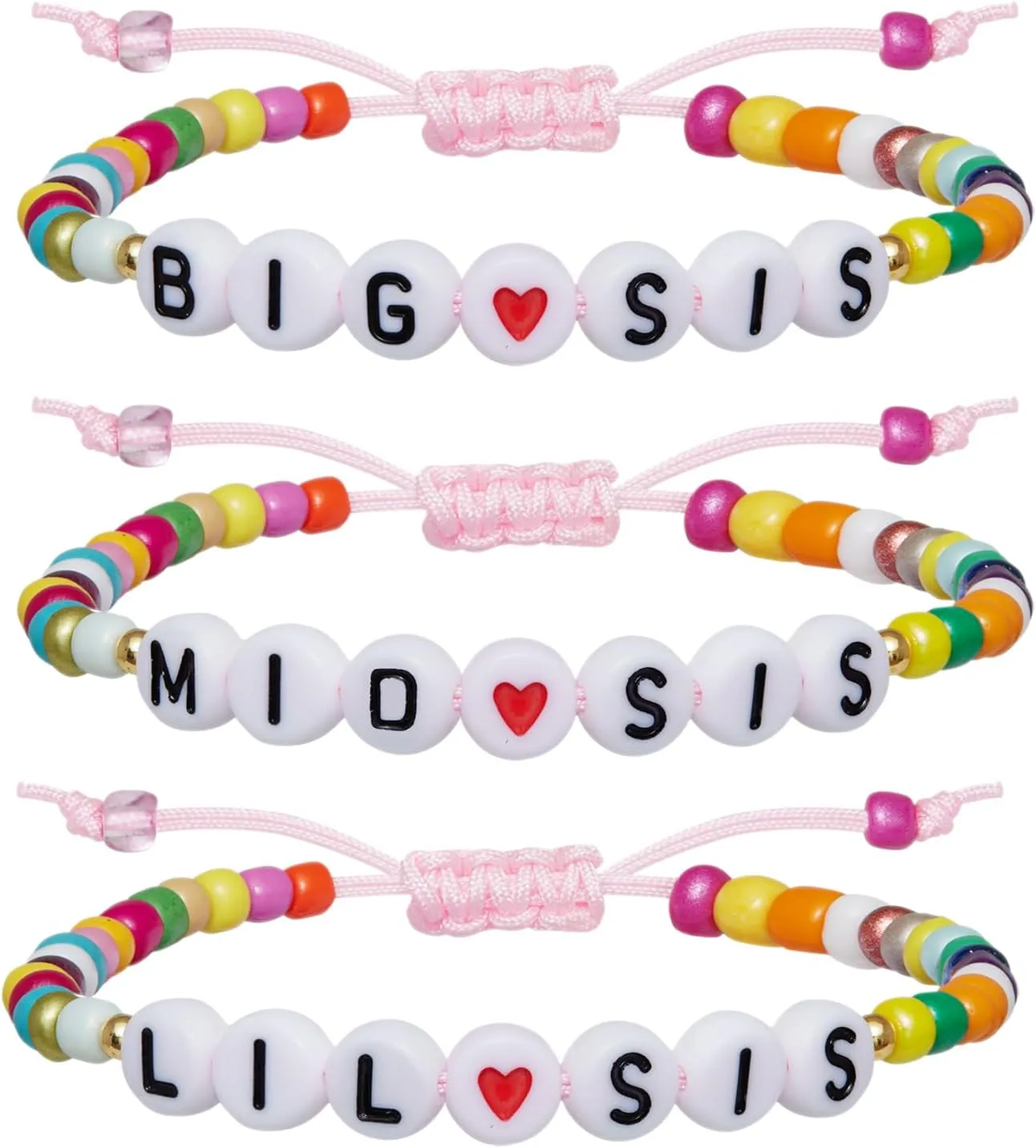 Matching Heart Bracelet set for 2,3 Big Sis Little Sis Sisters Handmade Braid Adjustable Bracelet Set BFF Friends Bracelet Set Gift for Sisters